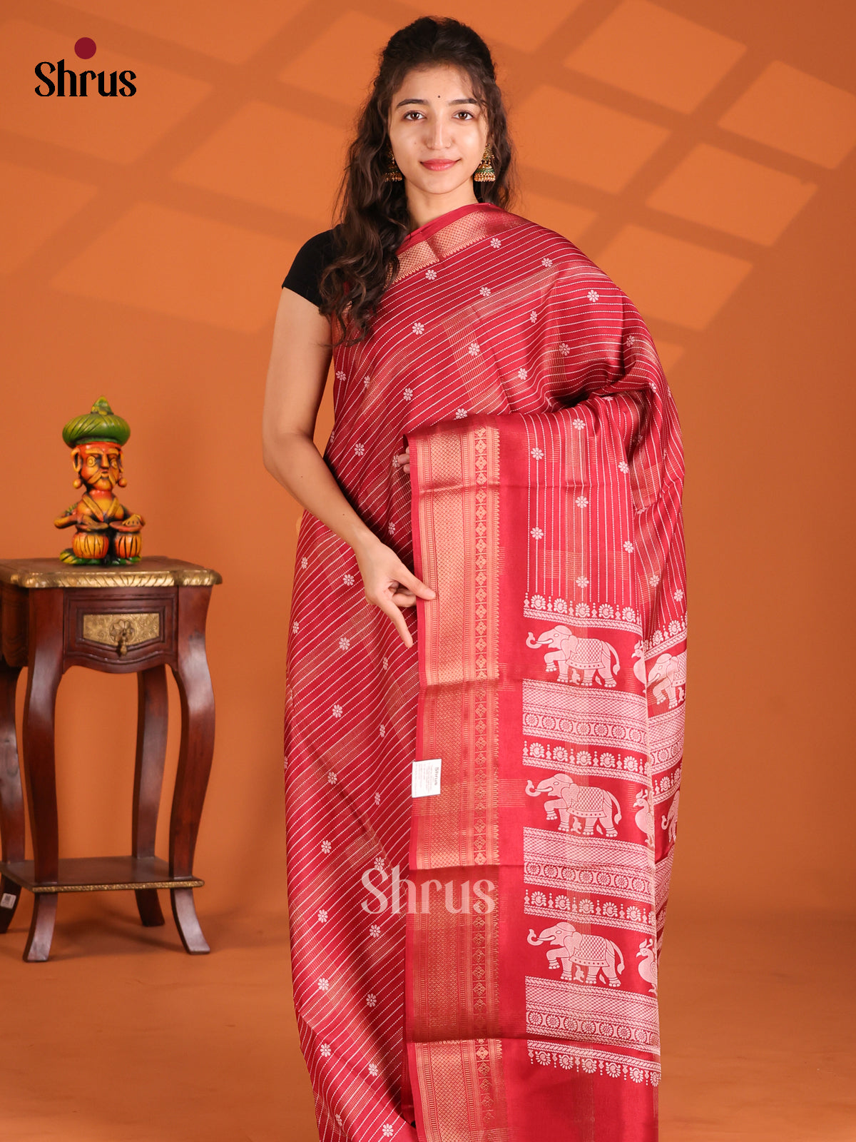 Red - Semi Crepe Saree - Shop on Shrus.com