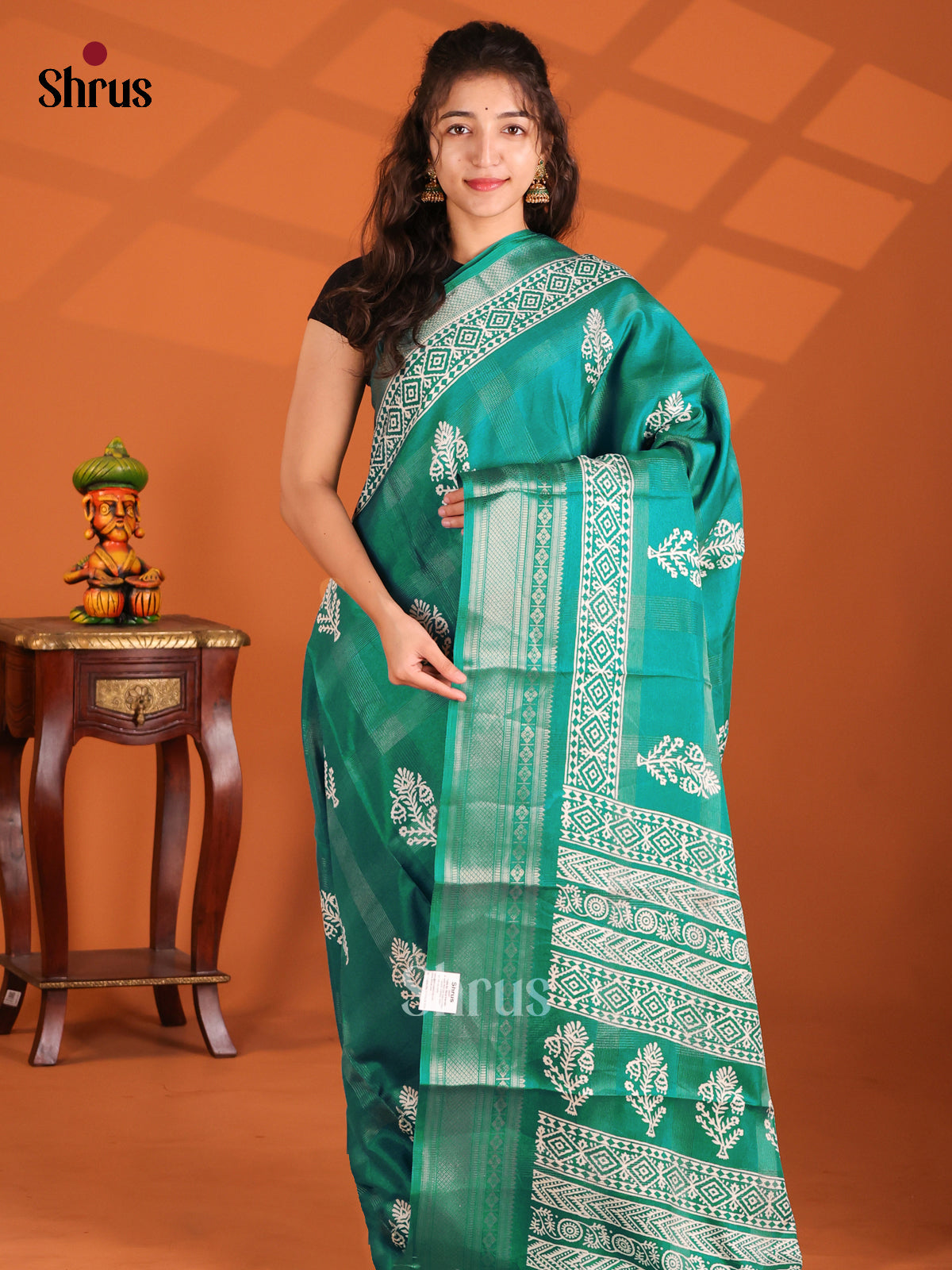 Green - Semi Crepe Saree - Shop on Shrus.com