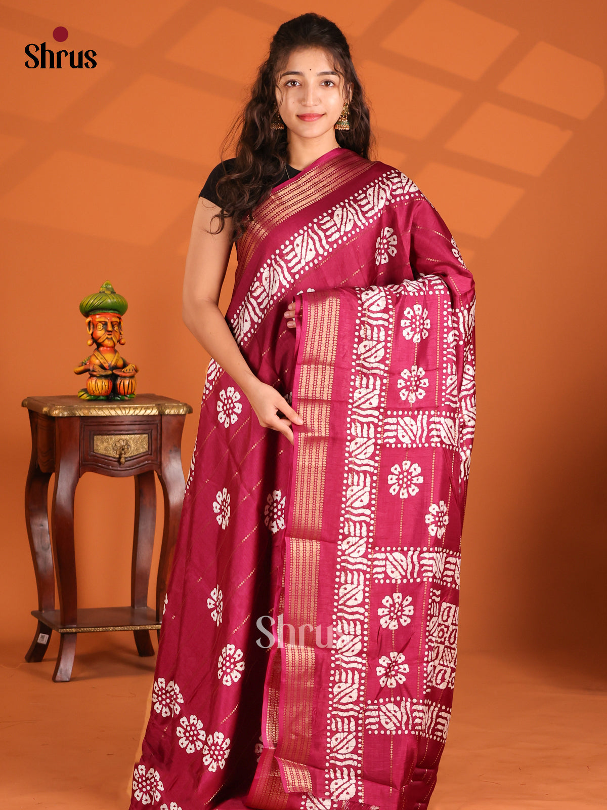 Maroon - Semi Crepe Saree - Shop on Shrus.com