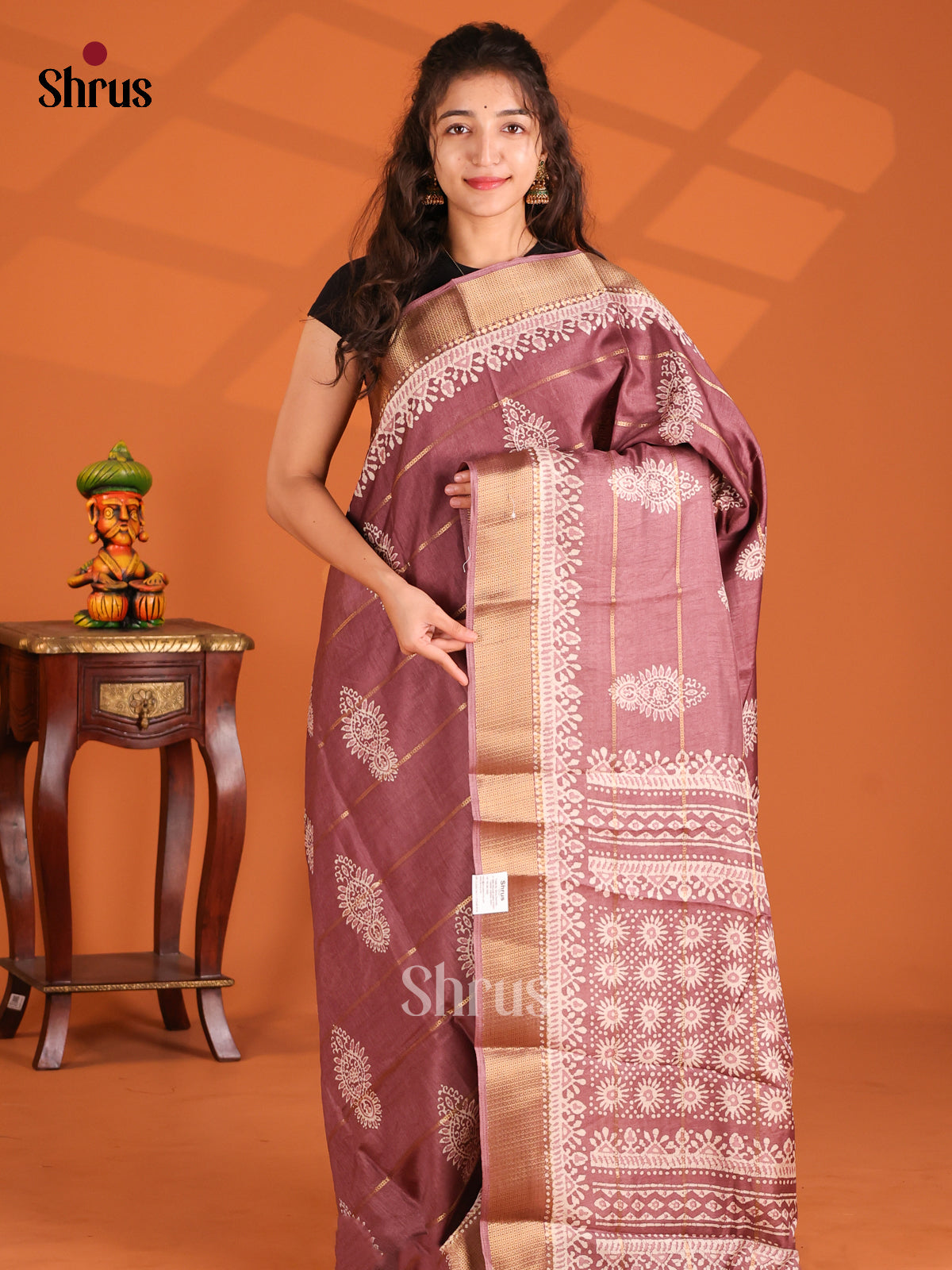 Brown - Semi Crepe Saree - Shop on Shrus.com