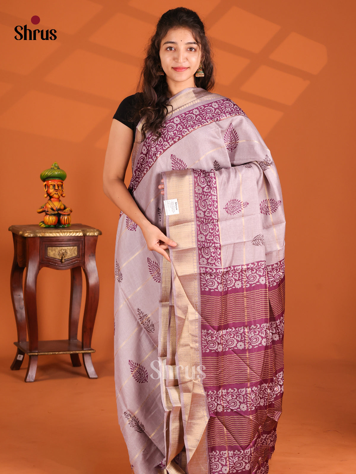 Lavender & Purple - Semi Crepe Saree - Shop on Shrus.com