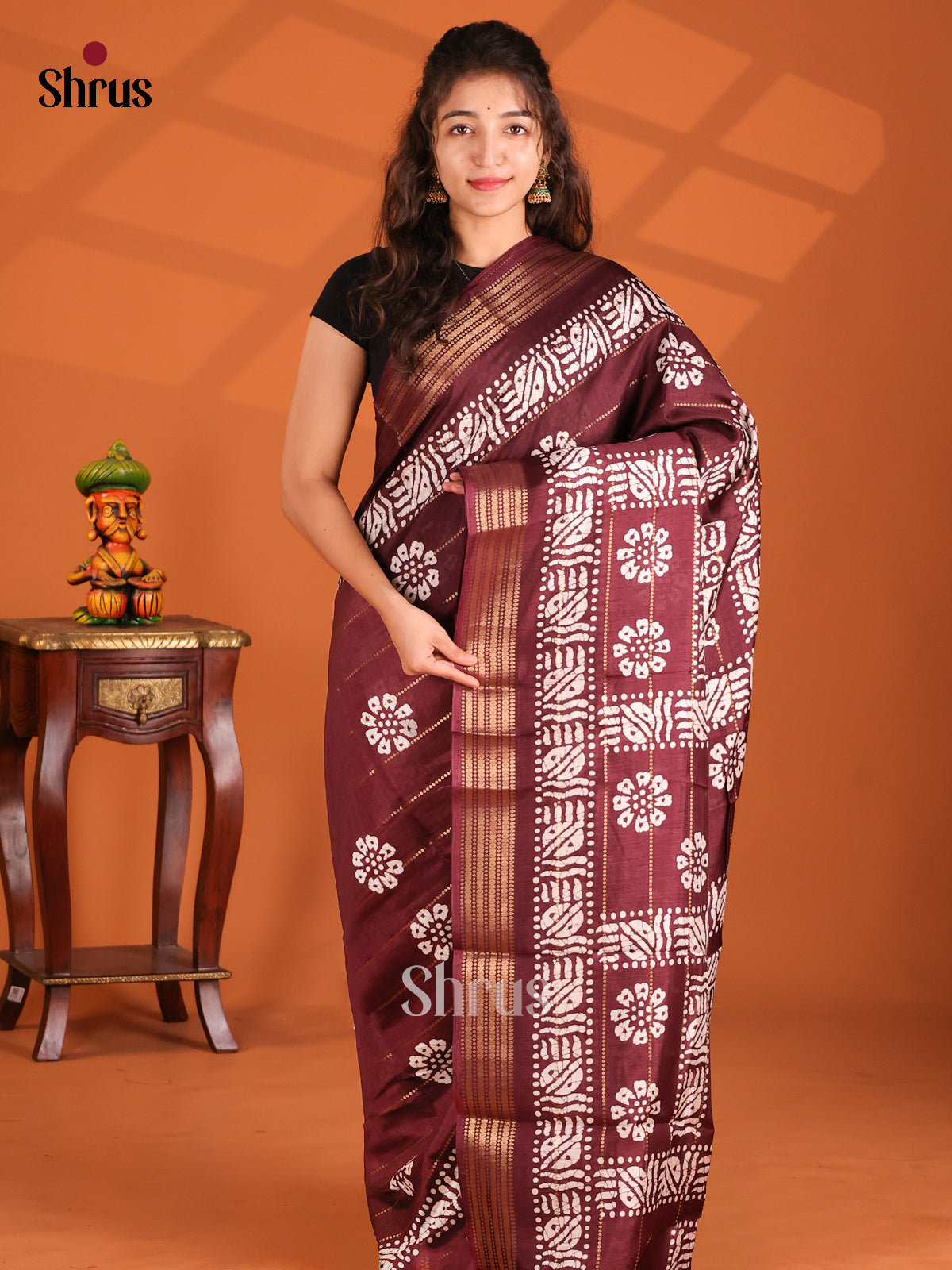 Brown - Semi Crepe Saree - Shop on Shrus.com