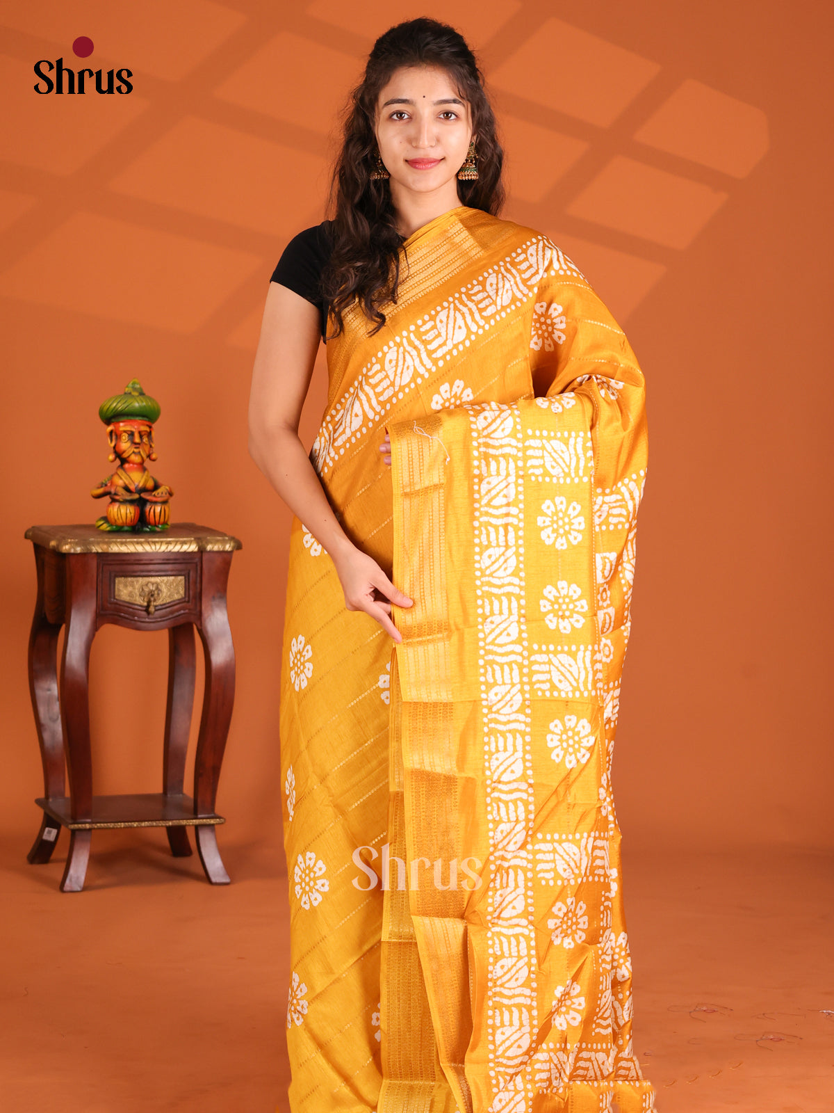 Mustard- Semi Crepe Saree - Shop on Shrus.com