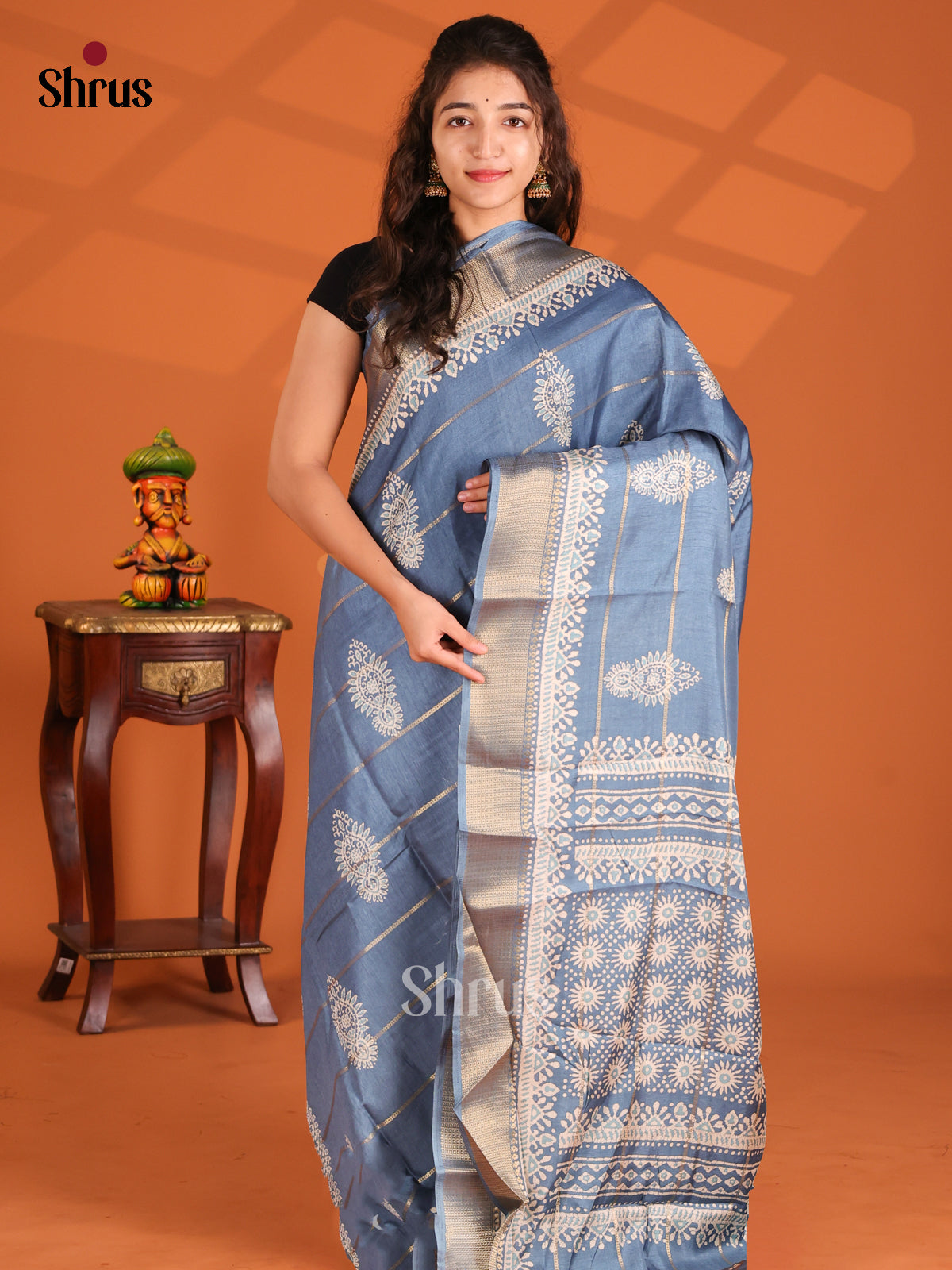 Blue - Semi Crepe Saree - Shop on Shrus.com