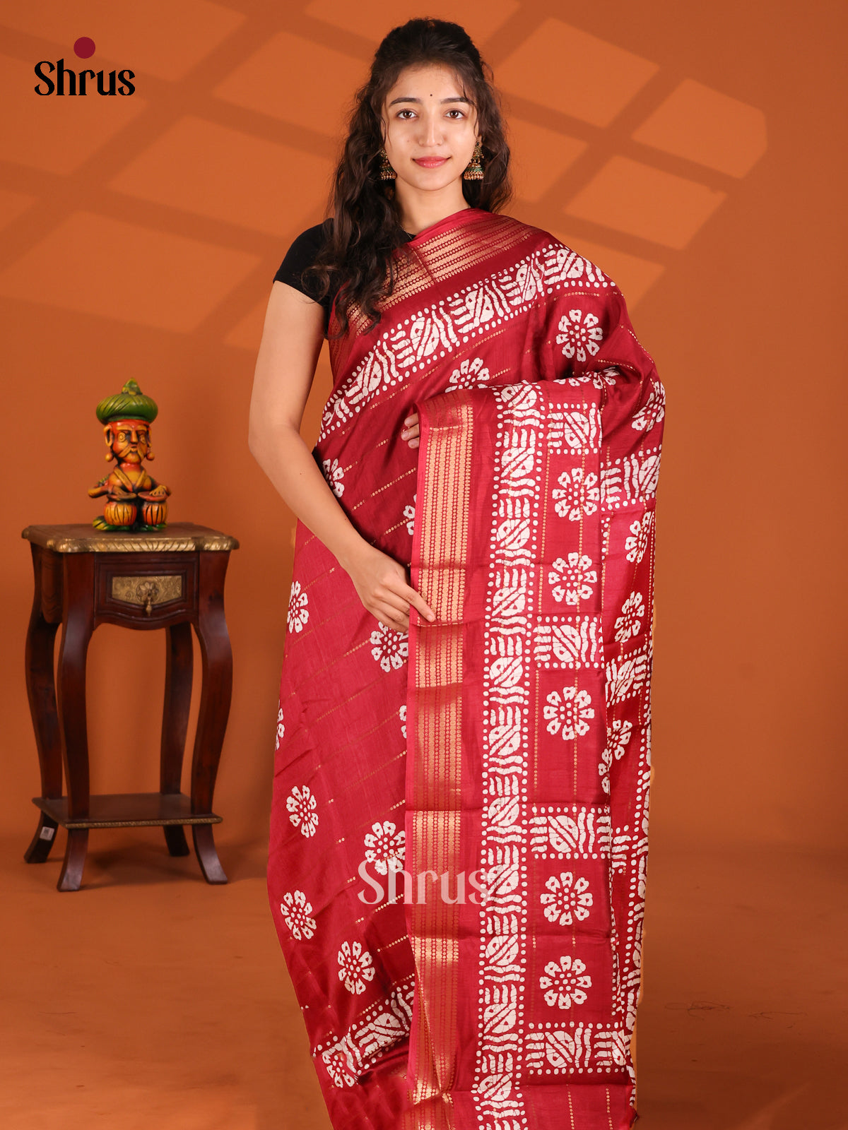 Red - Semi Crepe Saree - Shop on Shrus.com