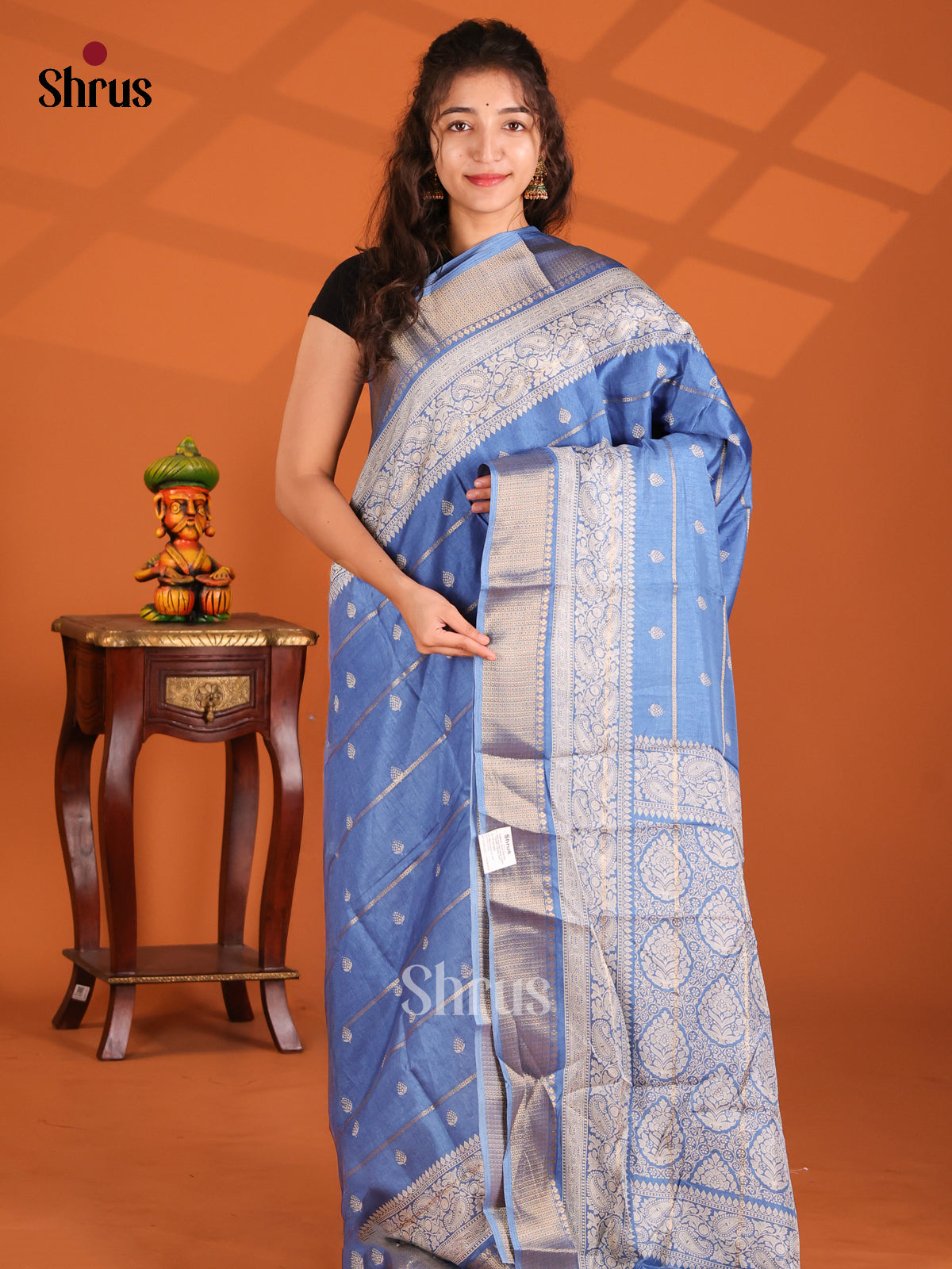 Blue - Semi Crepe Saree - Shop on Shrus.com