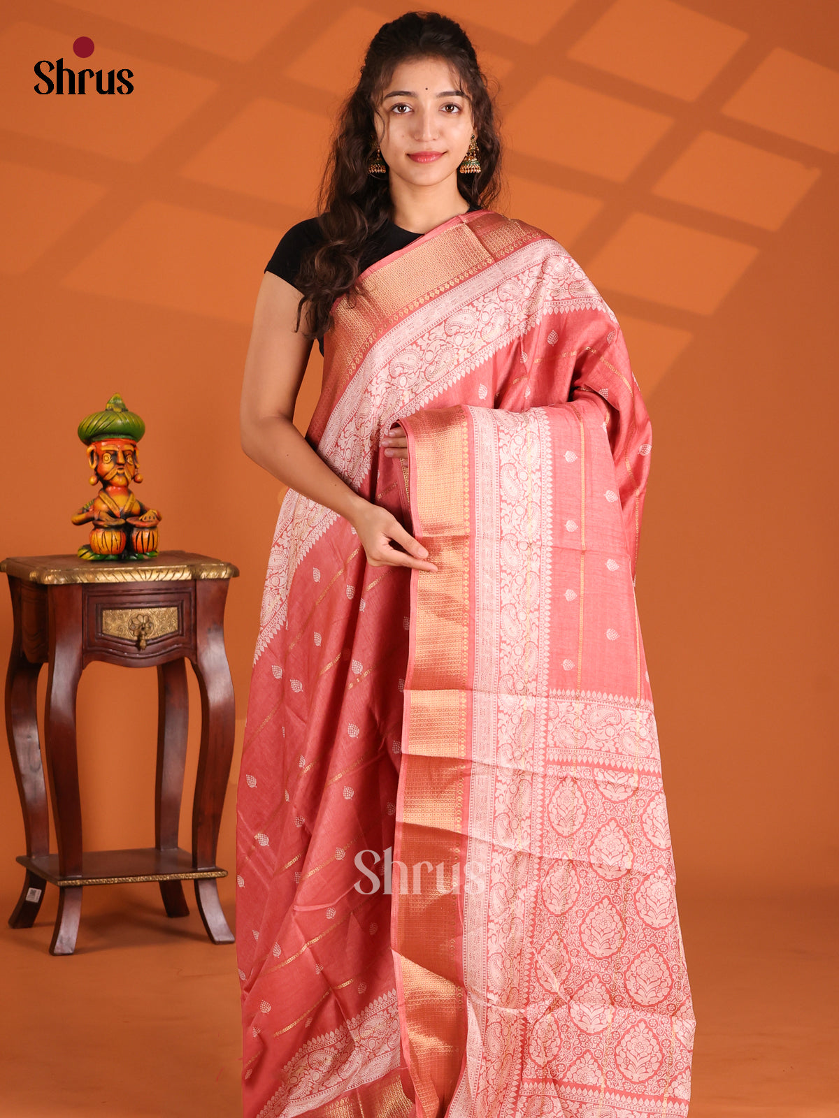 pink - Semi Crepe Saree - Shop on Shrus.com