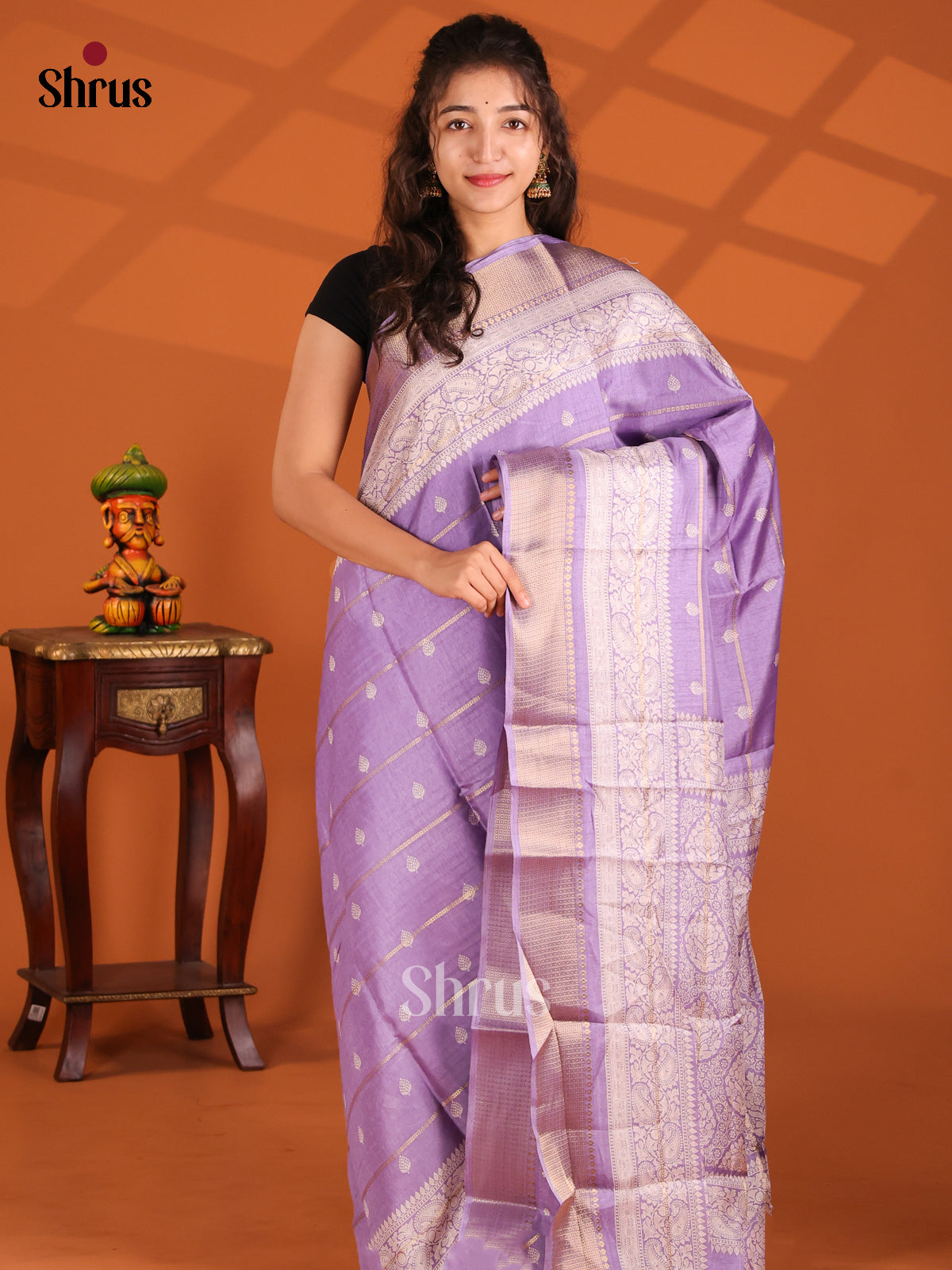 Lavender- Semi Crepe Saree - Shop on Shrus.com