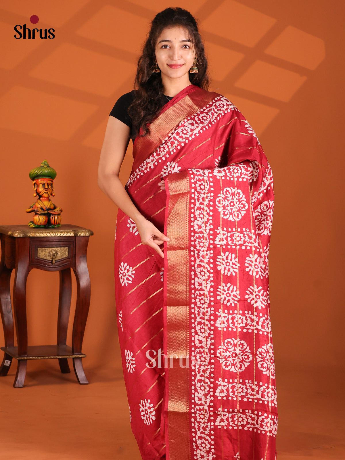 Red - Semi Crepe Saree - Shop on Shrus.com