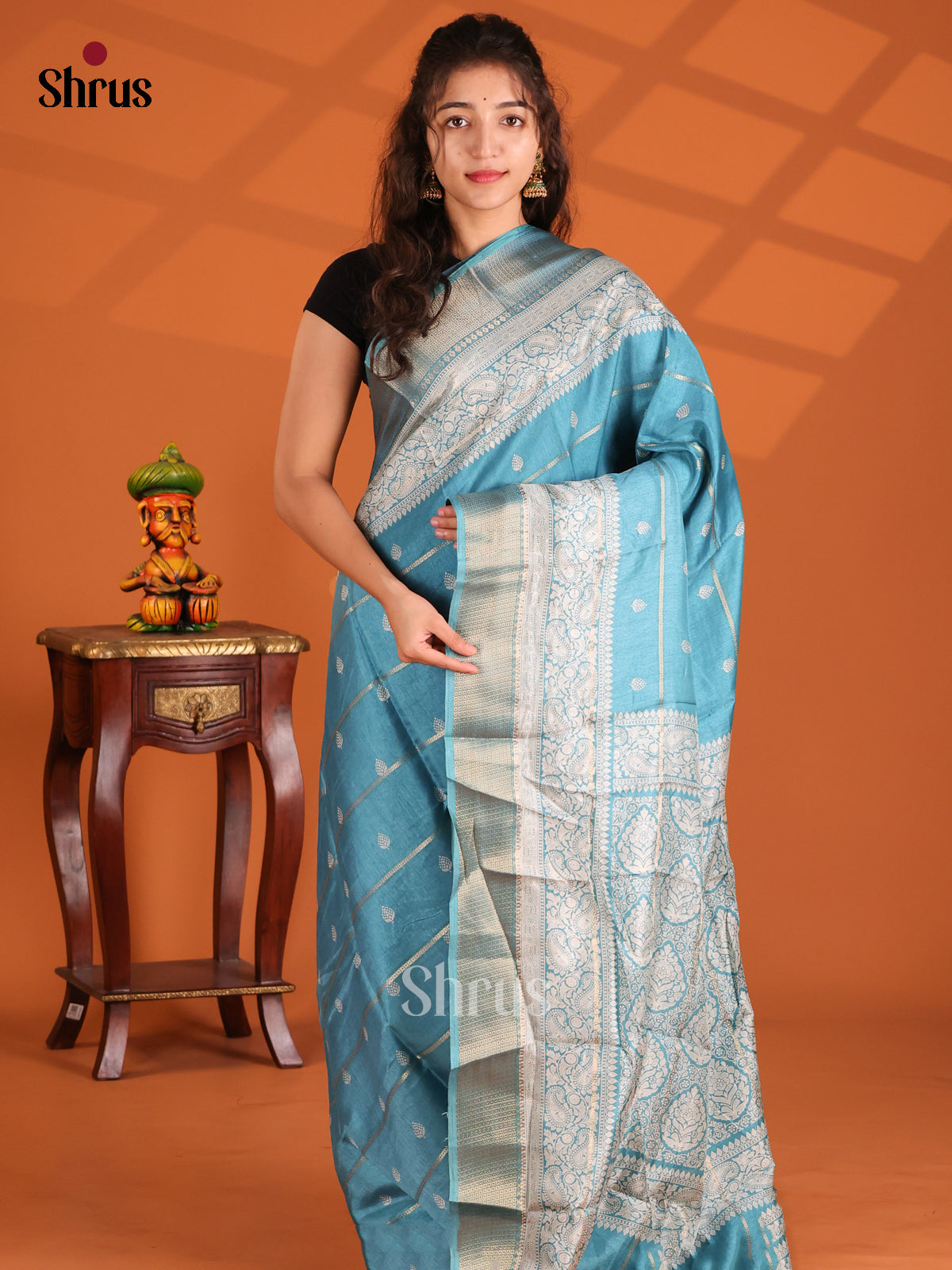 Blue - Semi Crepe Saree - Shop on Shrus.com