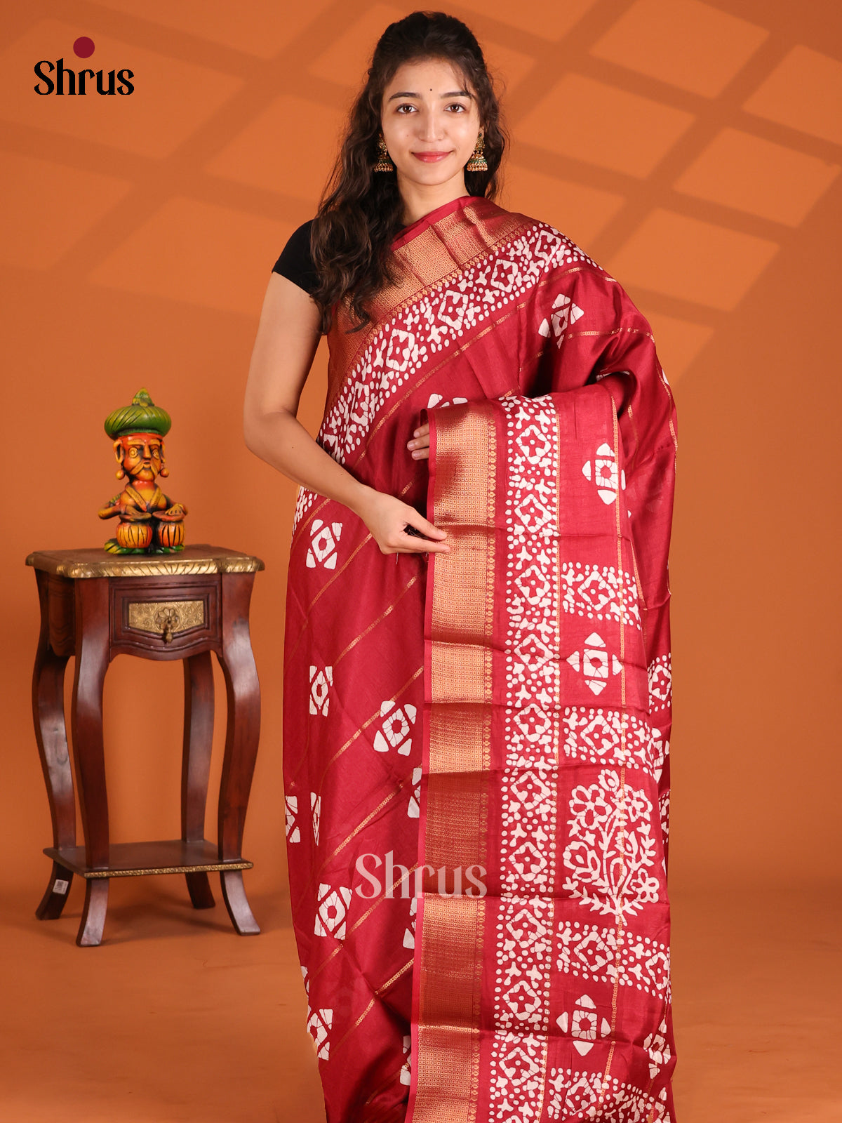 Maroon - Semi Crepe Saree - Shop on Shrus.com