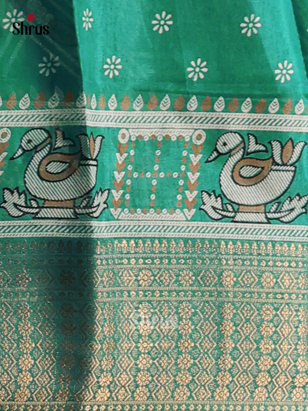 Teal green - Semi Crepe Saree - Shop on Shrus.com