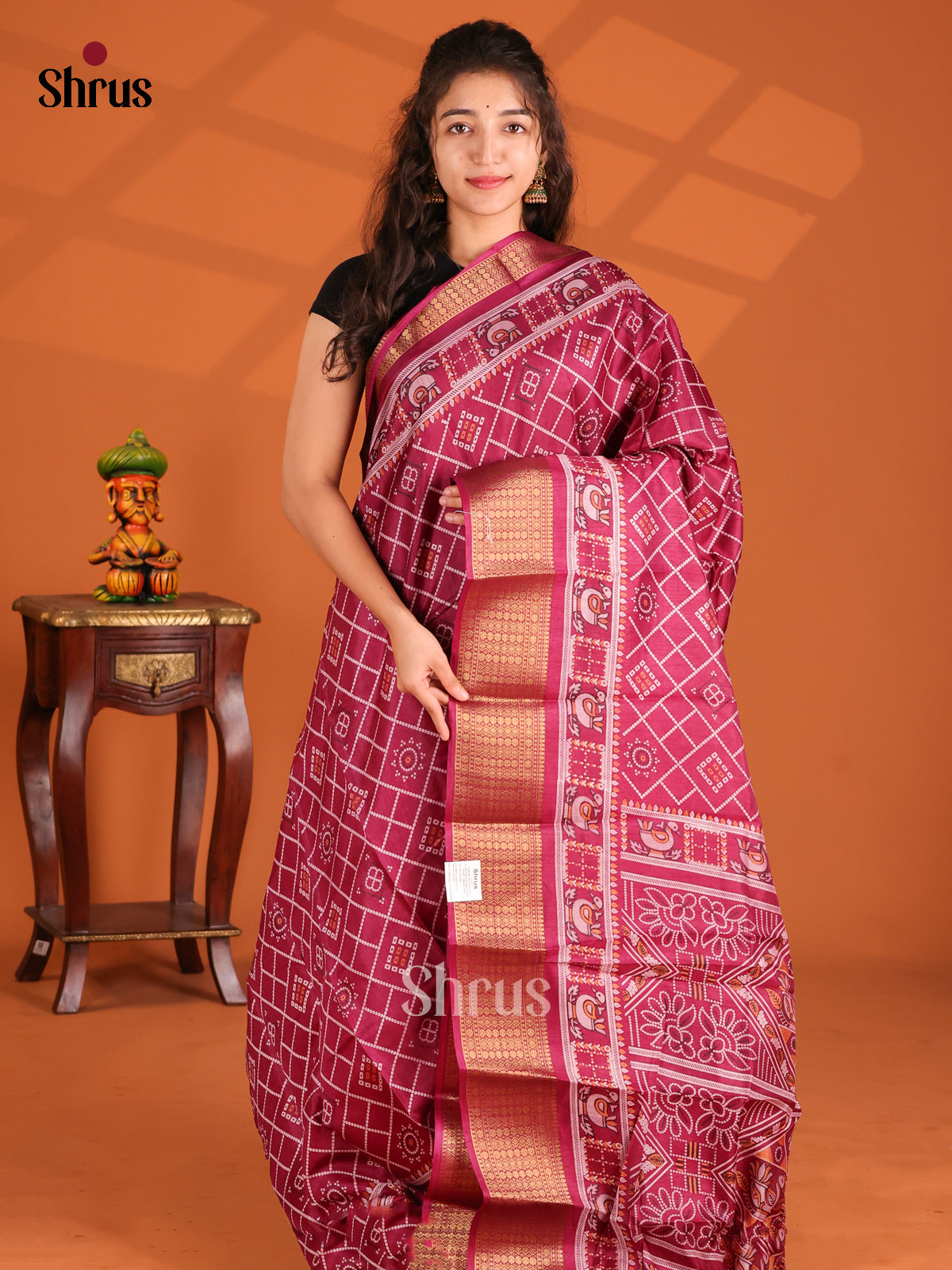Wine - Semi Crepe Saree - Shop on Shrus.com