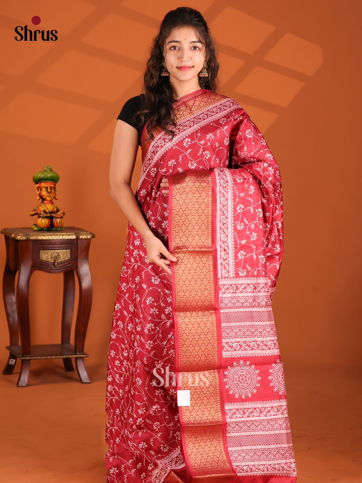 Red- Semi Crepe Saree - Shop on Shrus.com