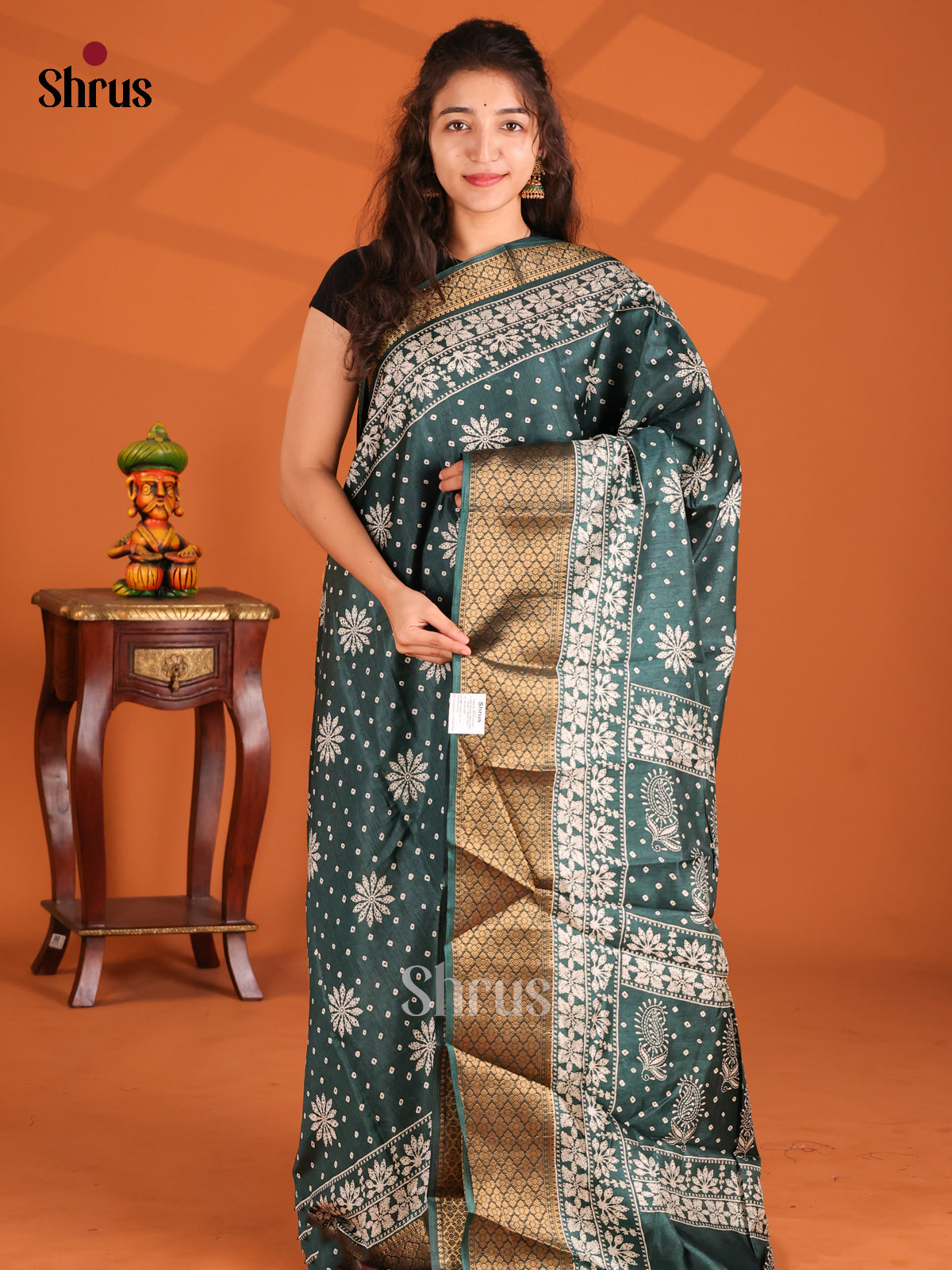 Green- Semi Crepe Saree - Shop on Shrus.com