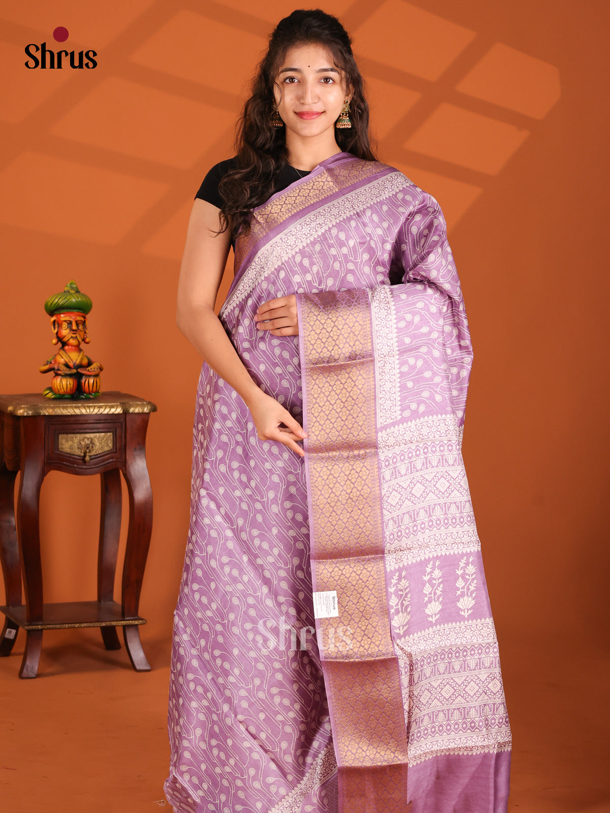 Lavender- Semi Crepe Saree - Shop on Shrus.com