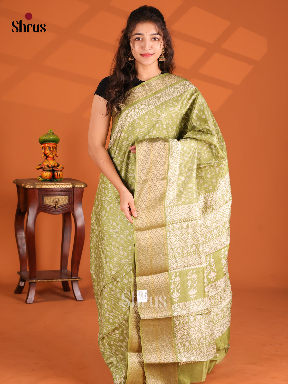 Light Green- Semi Crepe Saree - Shop on Shrus.com