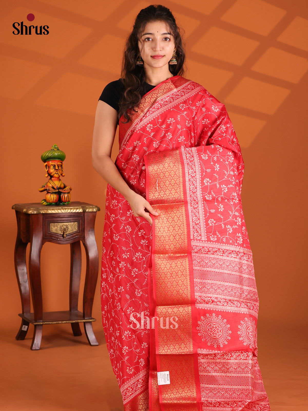 Red- Semi Crepe Saree - Shop on Shrus.com