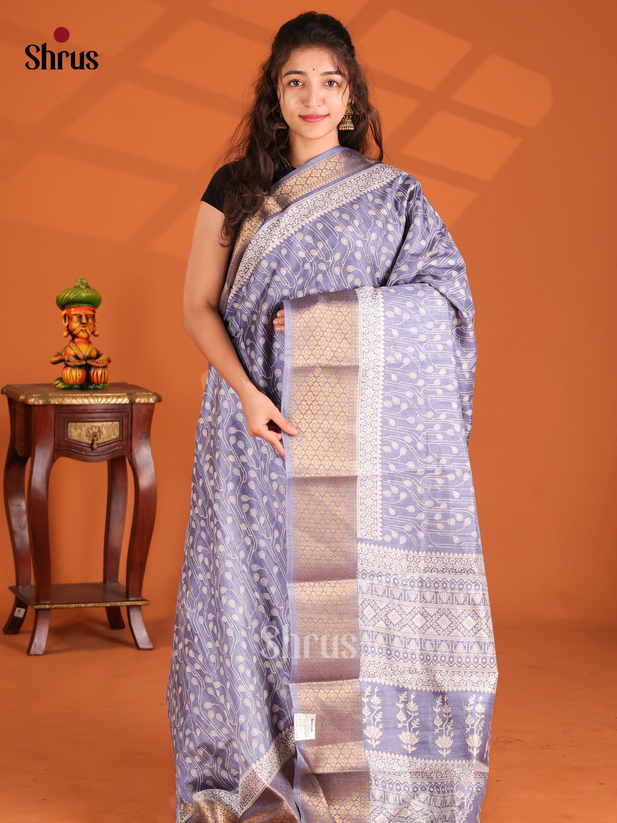 Powder Blue - Semi Crepe Saree - Shop on Shrus.com