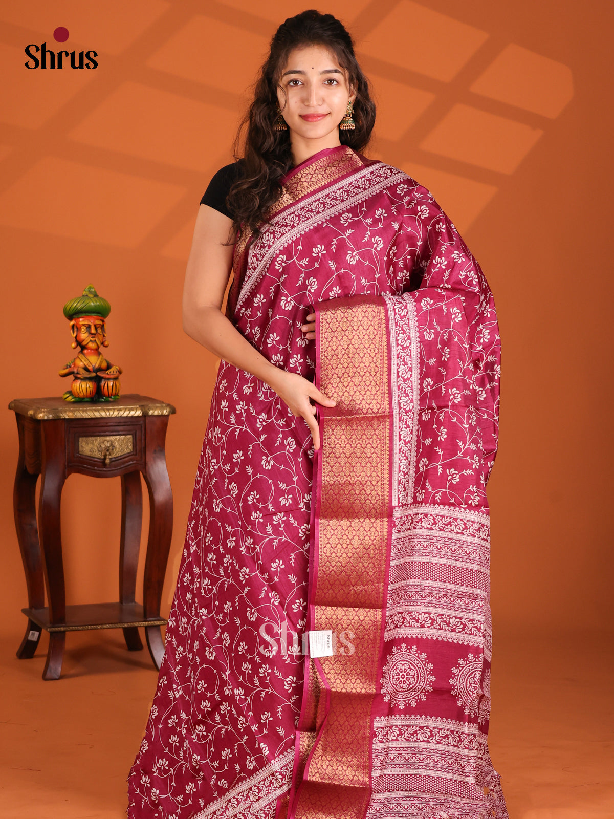 Maroon - Semi Crepe Saree - Shop on Shrus.com