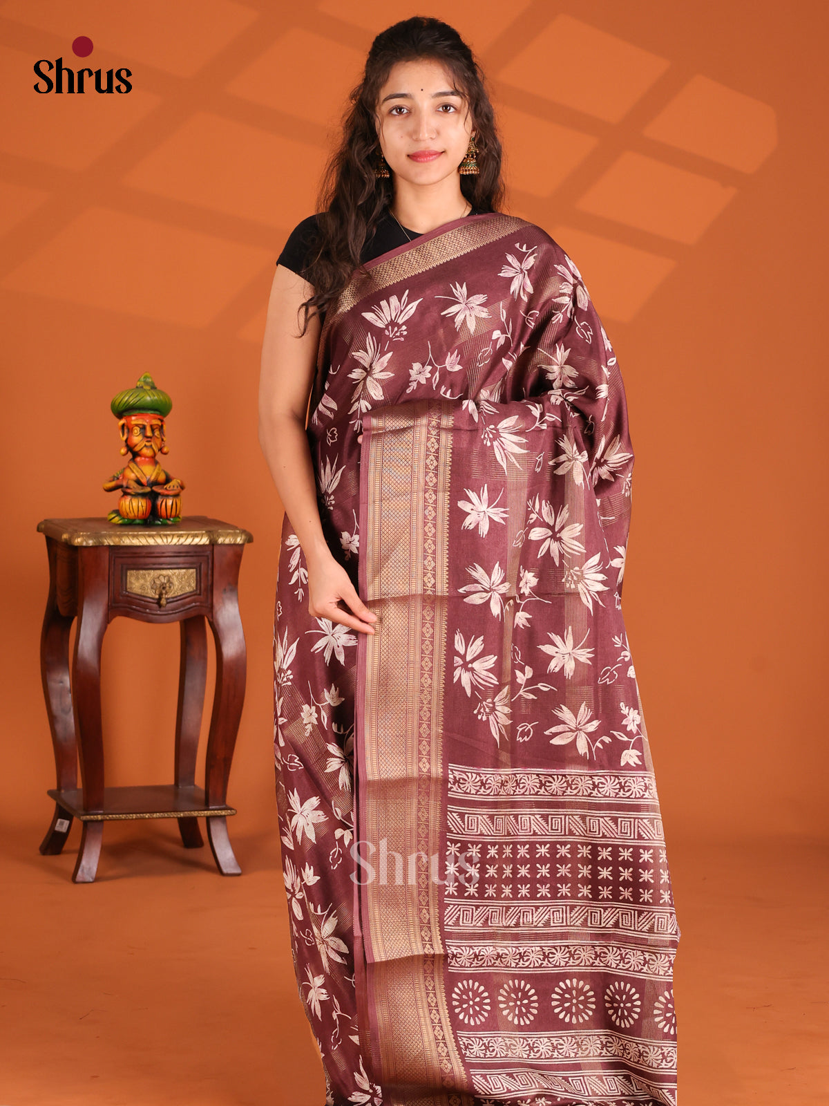 Brown- Semi Crepe Saree - Shop on Shrus.com