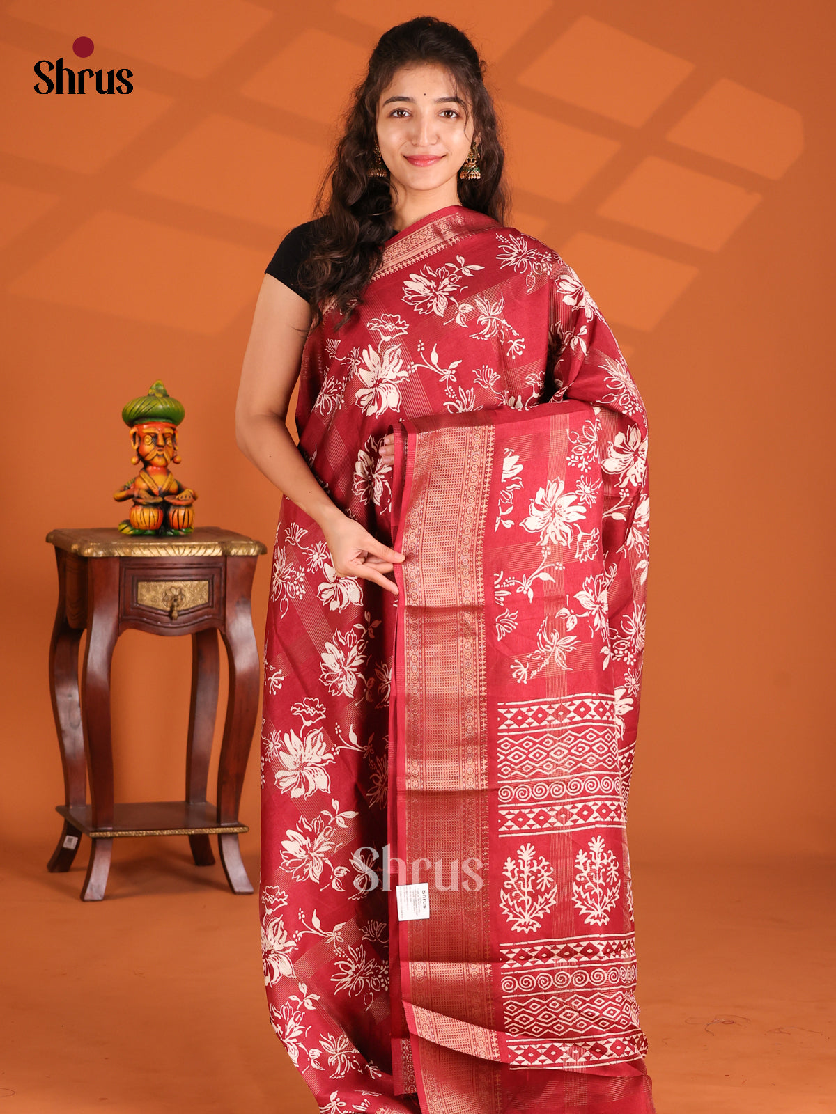 Maroon - Semi Crepe Saree - Shop on Shrus.com