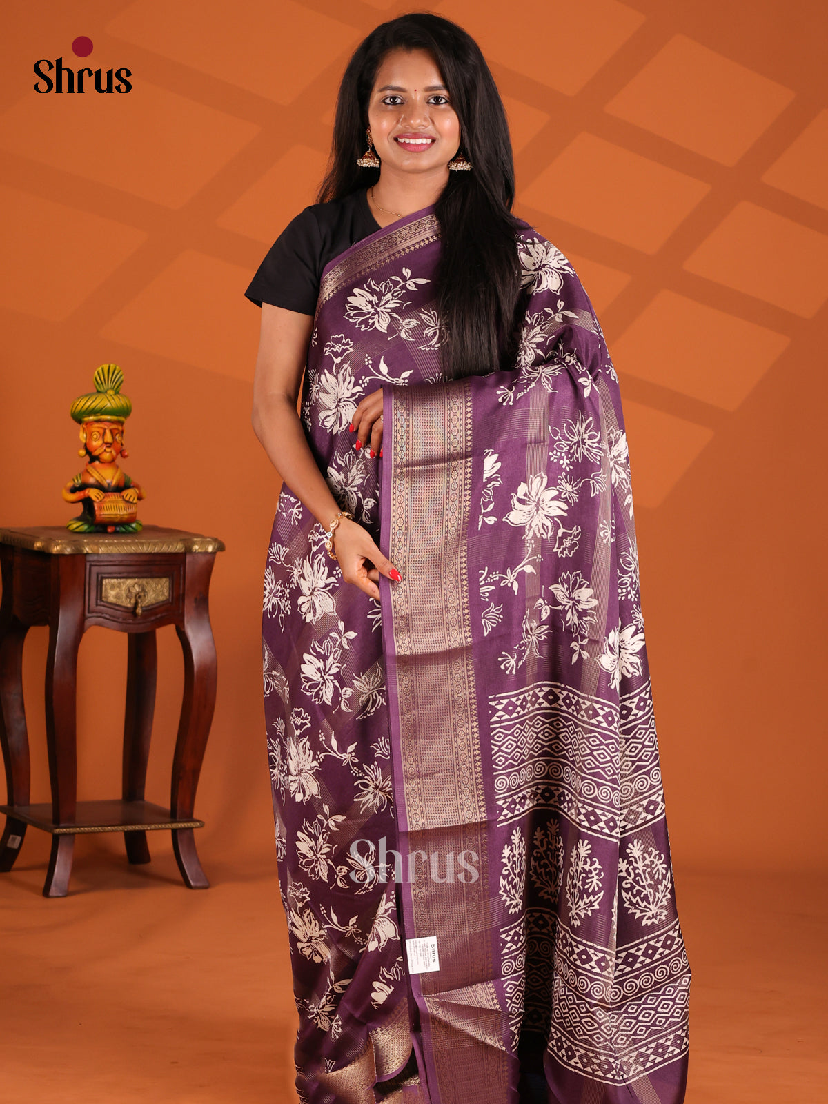 Violet- Semi Crepe Saree - Shop on Shrus.com