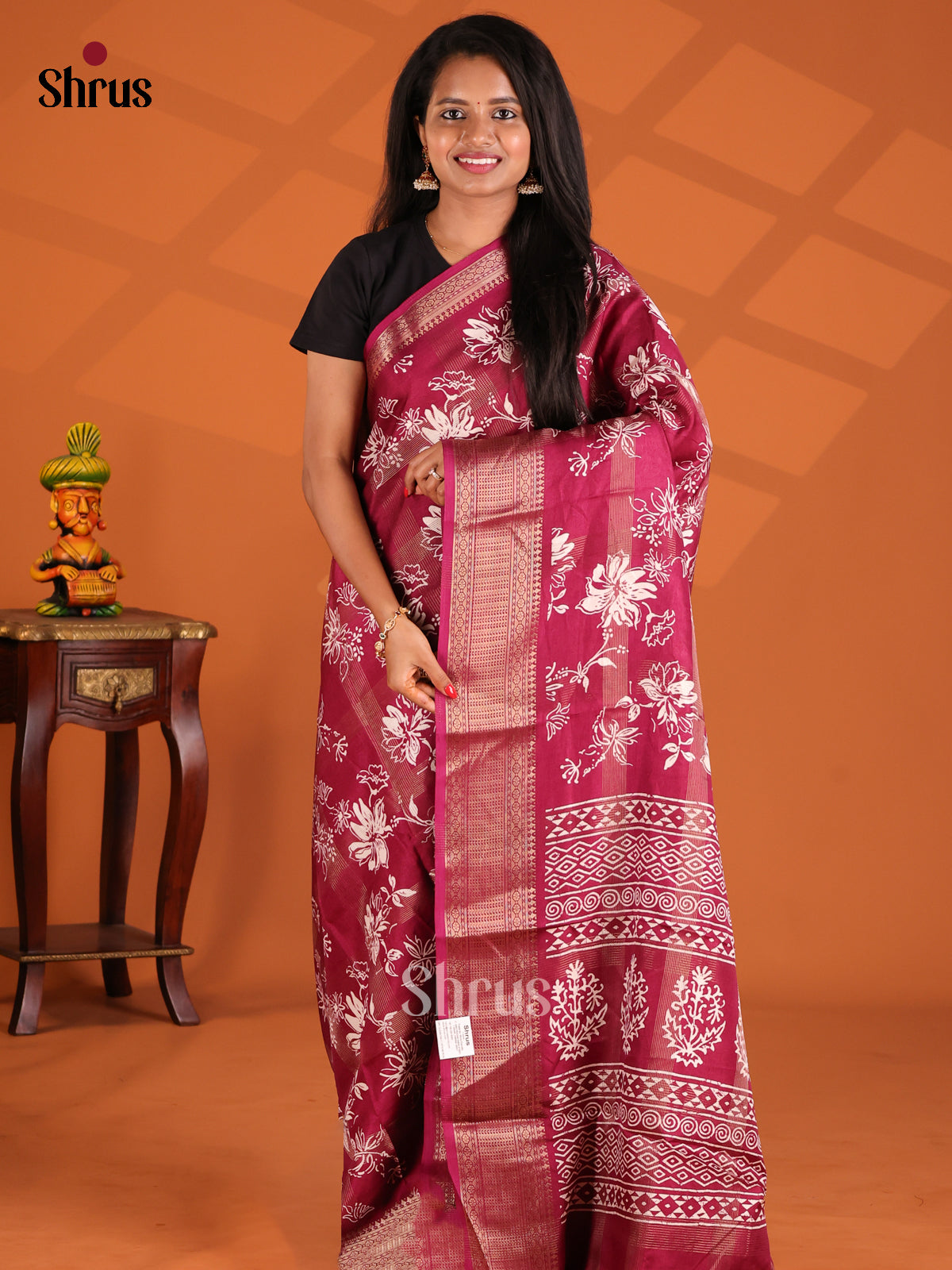 Maroon - Semi Crepe Saree - Shop on Shrus.com