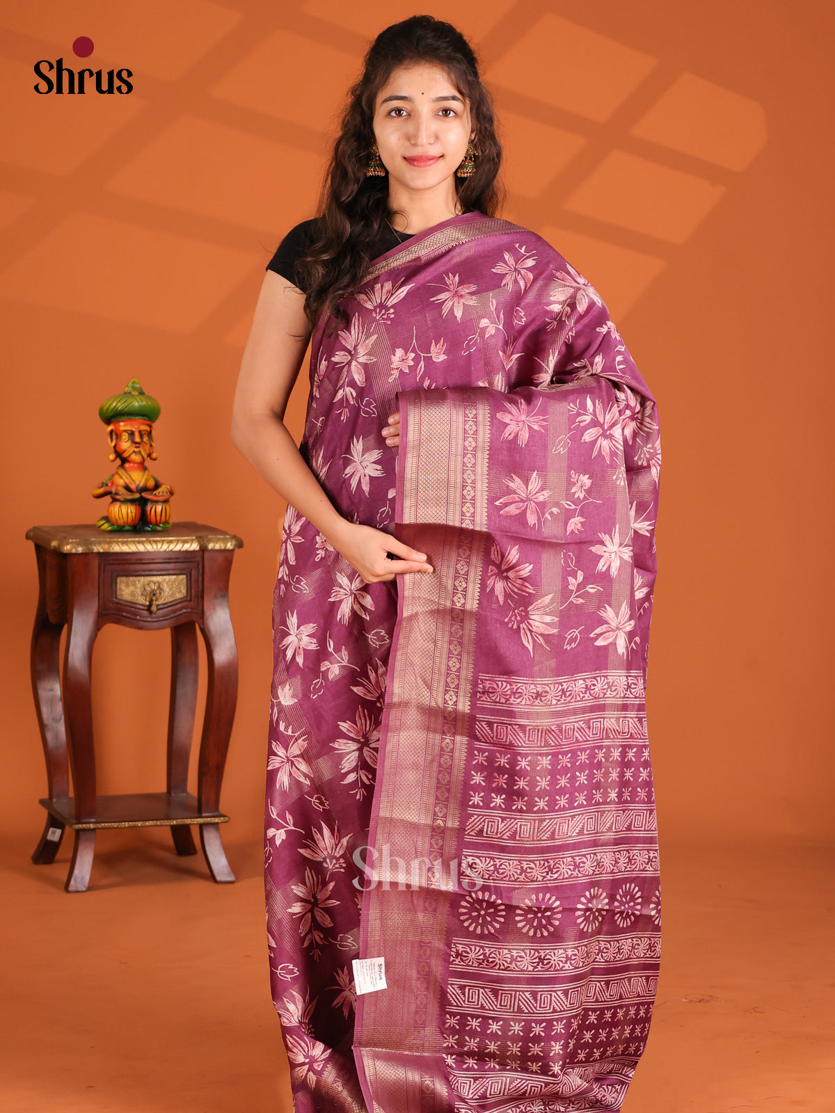 Purple - Semi Crepe Saree - Shop on Shrus.com