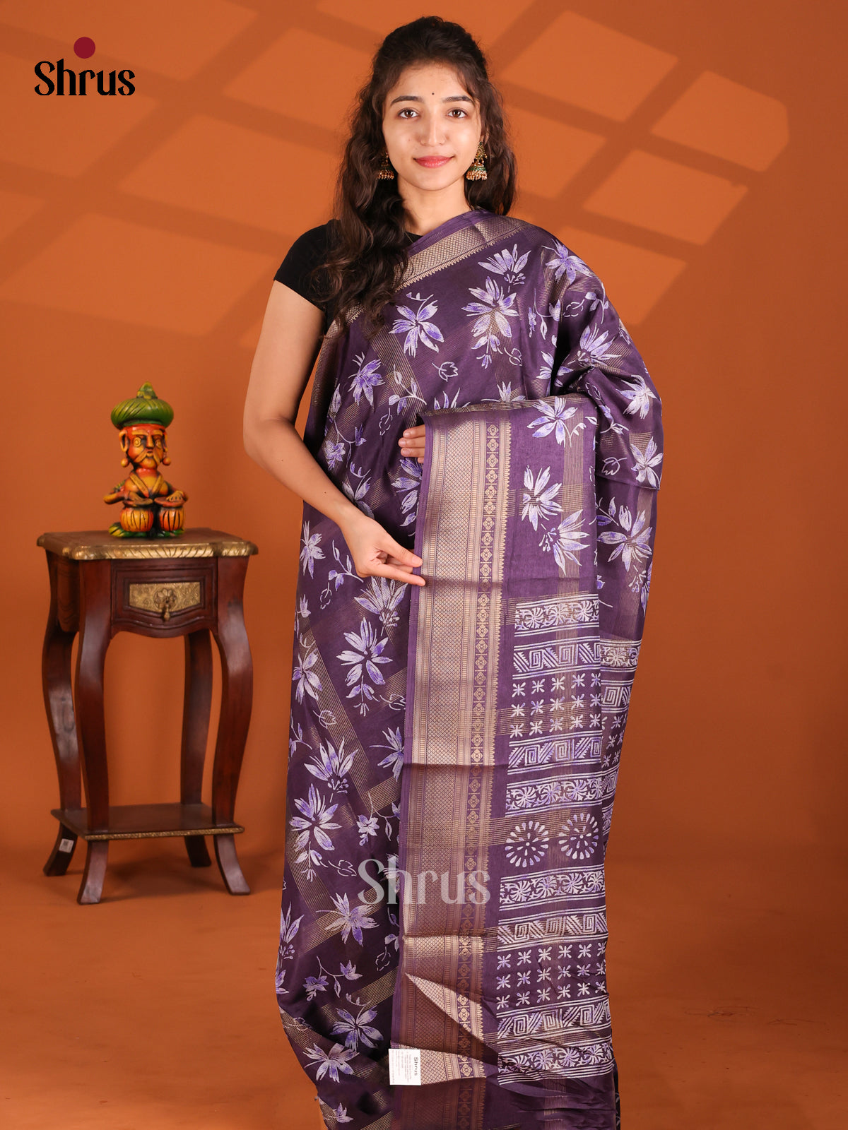 Dark Lavender - Semi Crepe Saree - Shop on Shrus.com