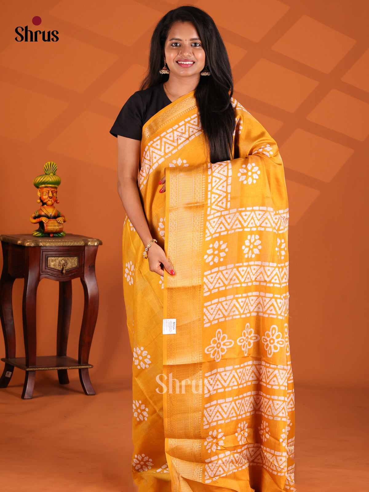 Mustard - Semi Crepe Saree - Shop on Shrus.com