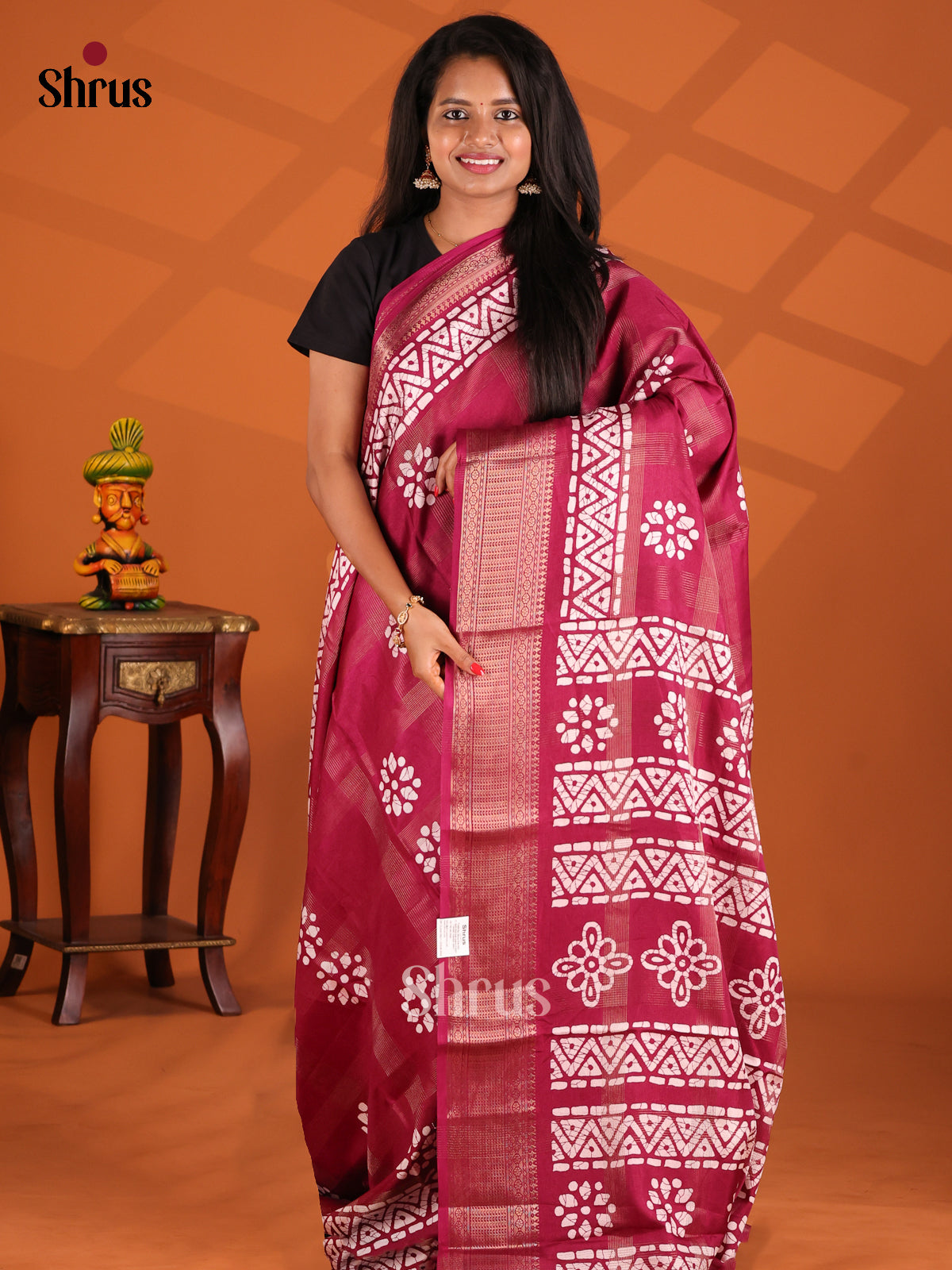 Maroon - Semi Crepe Saree - Shop on Shrus.com