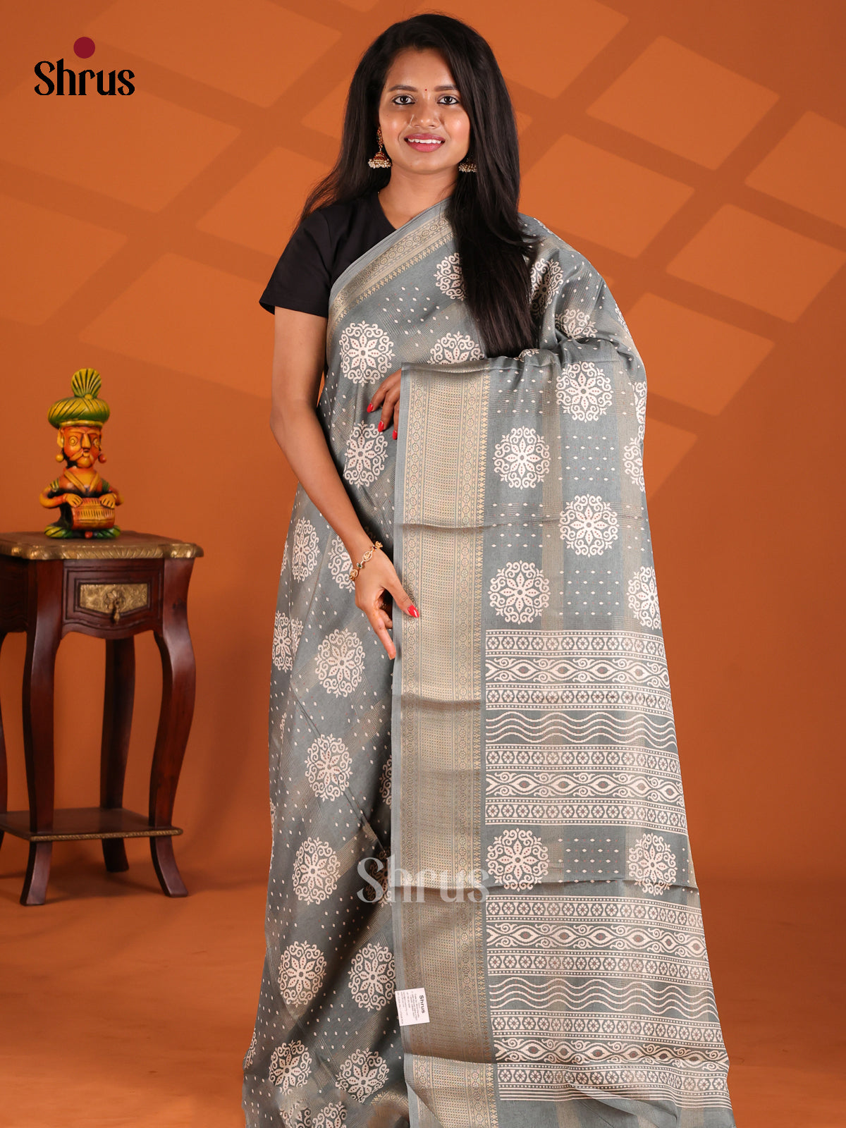 Grey - Semi Crepe Saree - Shop on Shrus.com