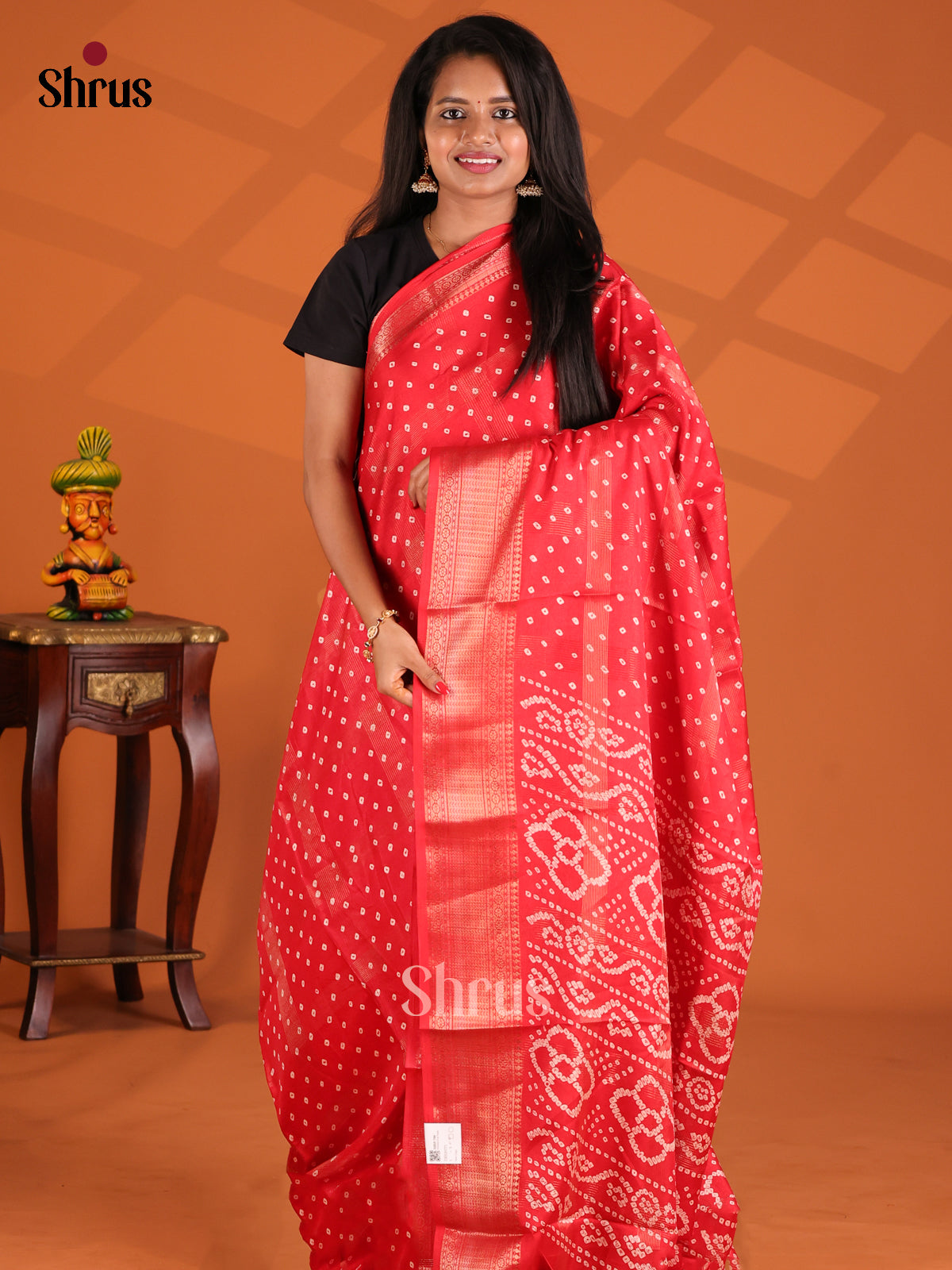 Red - Semi Crepe Saree - Shop on Shrus.com