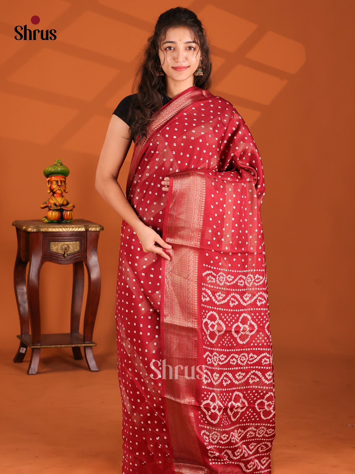 Red - Semi Crepe Saree - Shop on Shrus.com