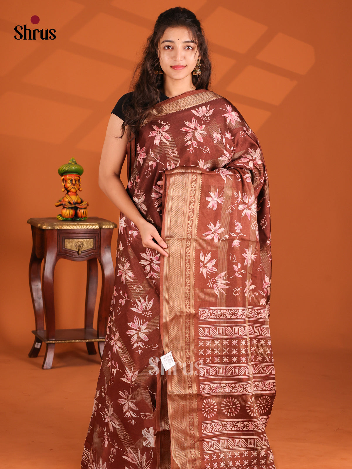 Brown - Semi Crepe Saree - Shop on Shrus.com
