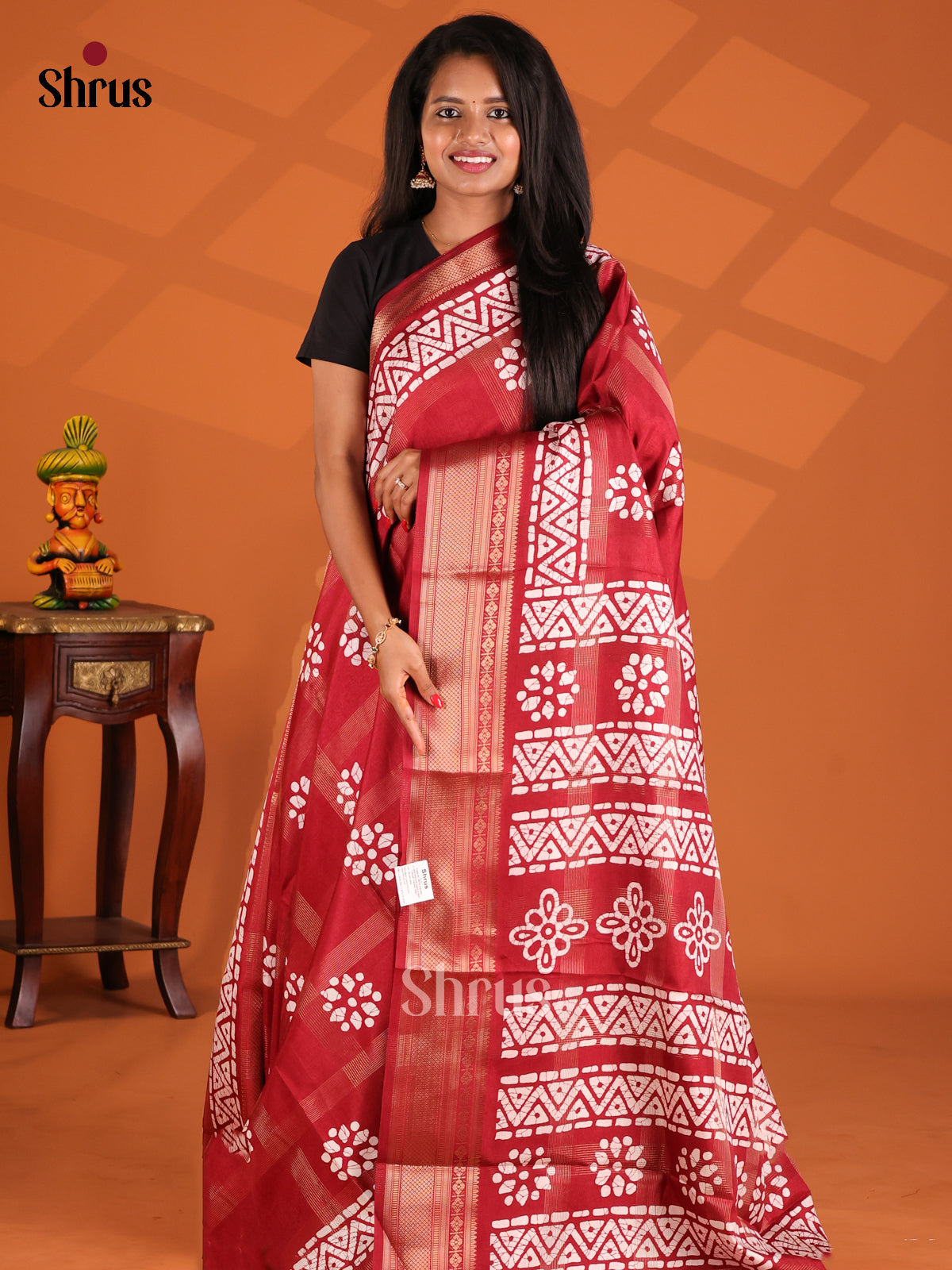 Red - Semi Crepe Saree - Shop on Shrus.com