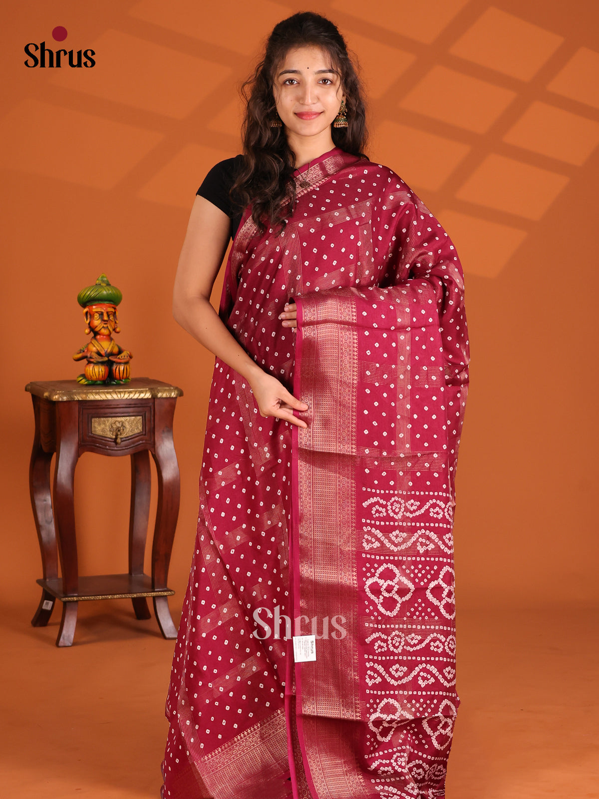 Maroon - Semi Crepe Saree - Shop on Shrus.com
