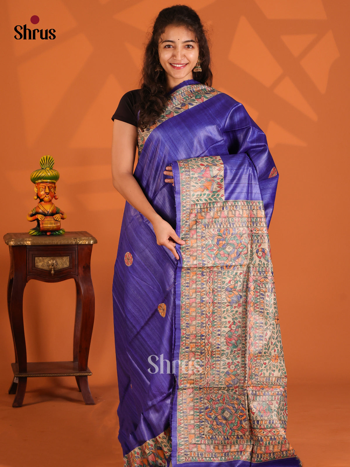 Blue & Beige- Tussar Saree