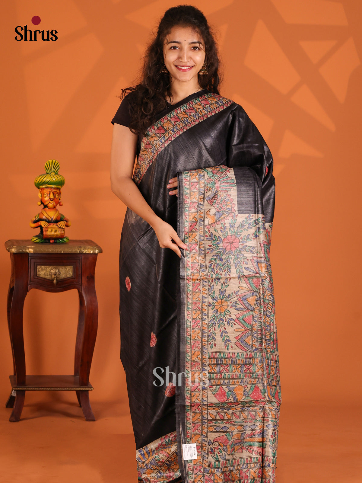 Black & Beige- Tussar Saree - Shop on Shrus.com