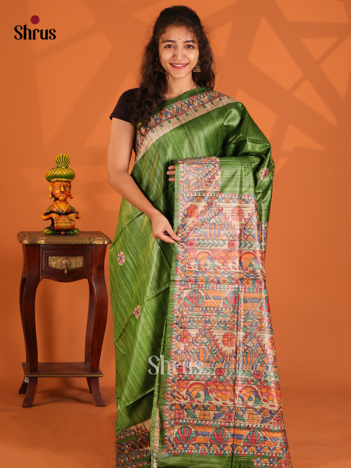Green & Beige - Tussar Saree