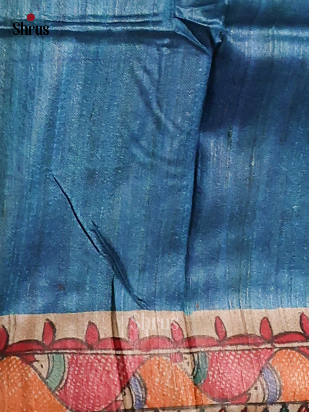 Blue & Beige - Tussar Saree-1