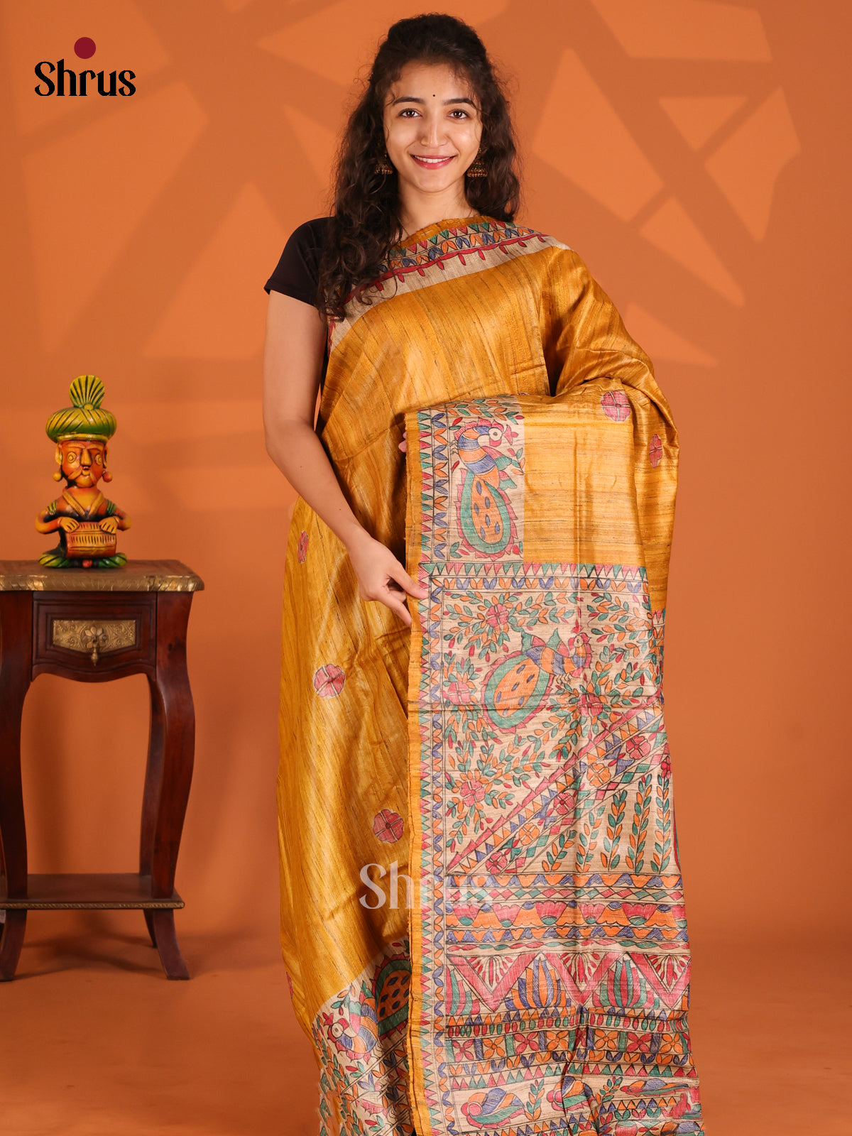 Mustard & Beige - Tussar Saree - Shop on Shrus.com