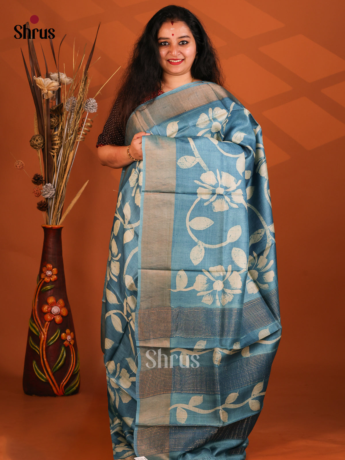 Blue(Single Tone) - Tussar Saree - Shop on Shrus.com