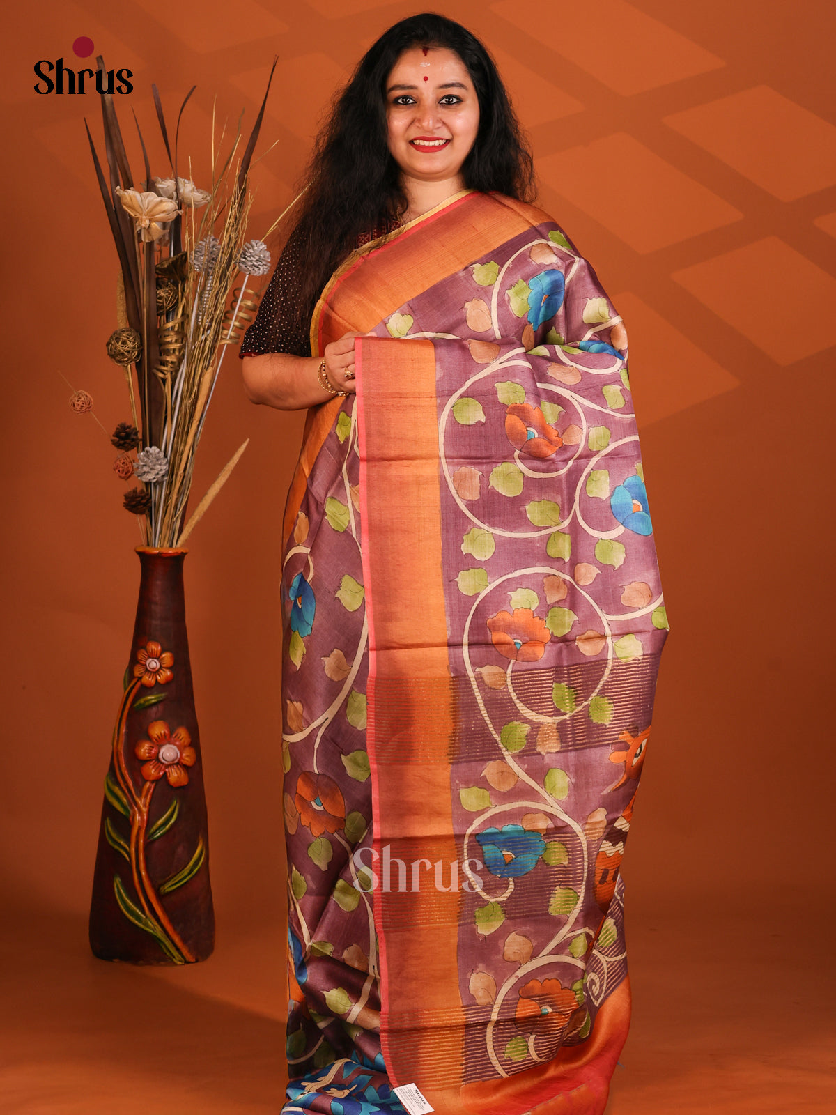 Brown & Mustard - Tussar Saree