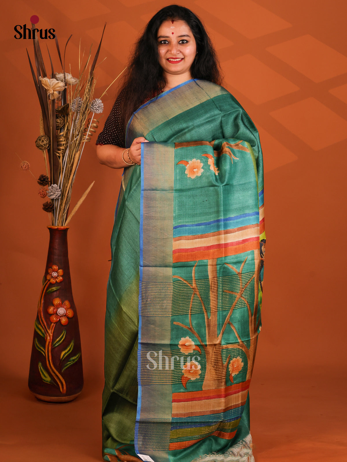 Green & Blue - Tussar Saree - Shop on Shrus.com