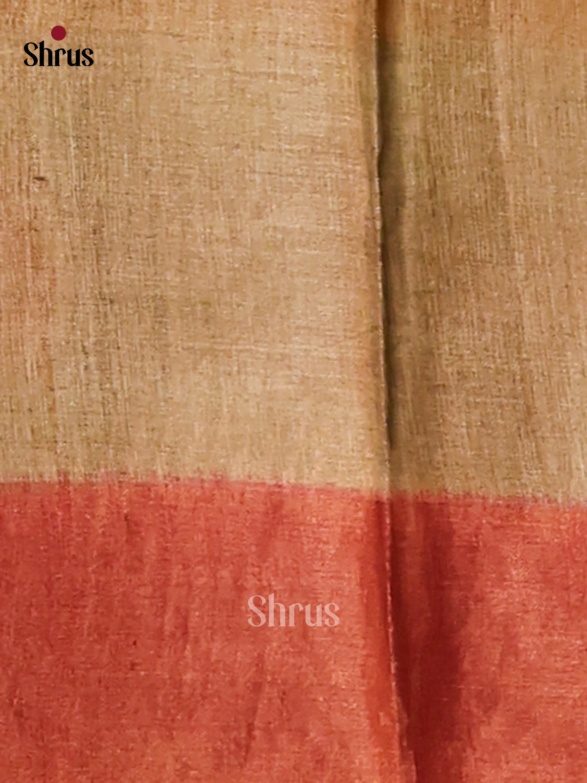 Beige & Red - Tussar Saree-2