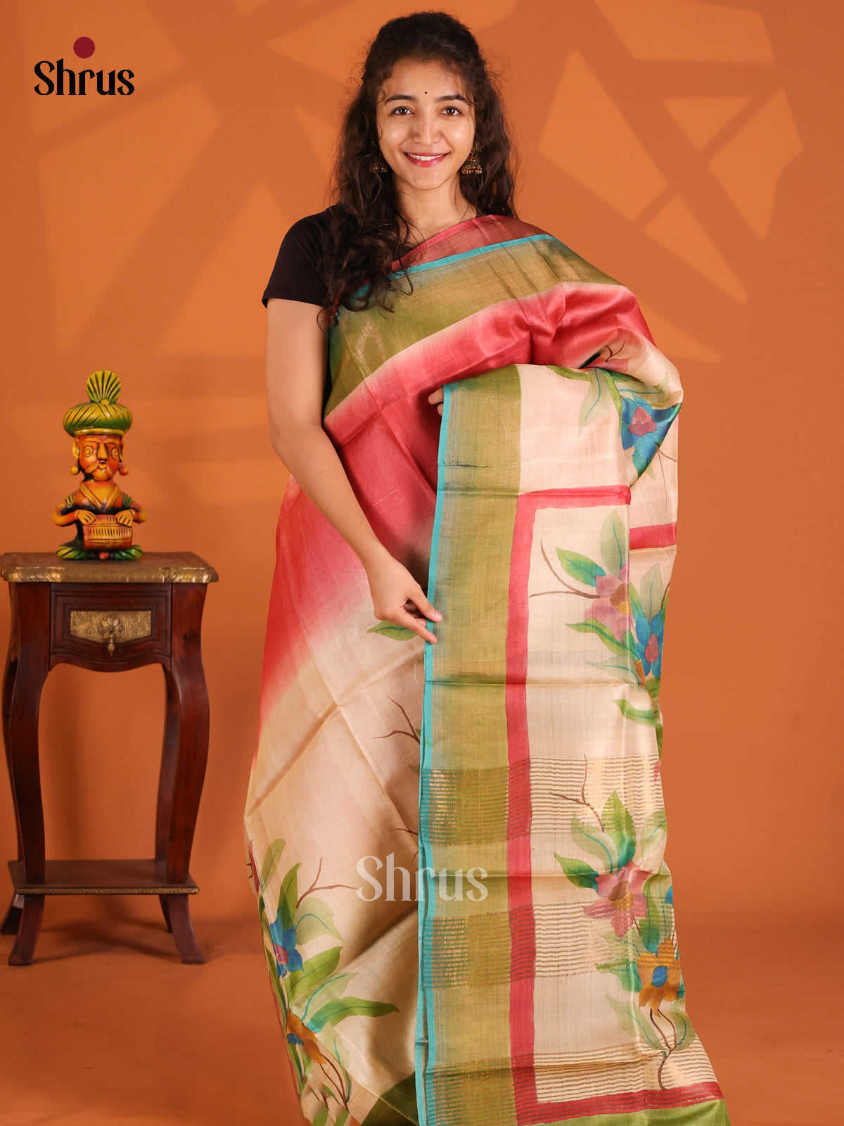 Red & Blue - Tussar Saree - Shop on Shrus.com