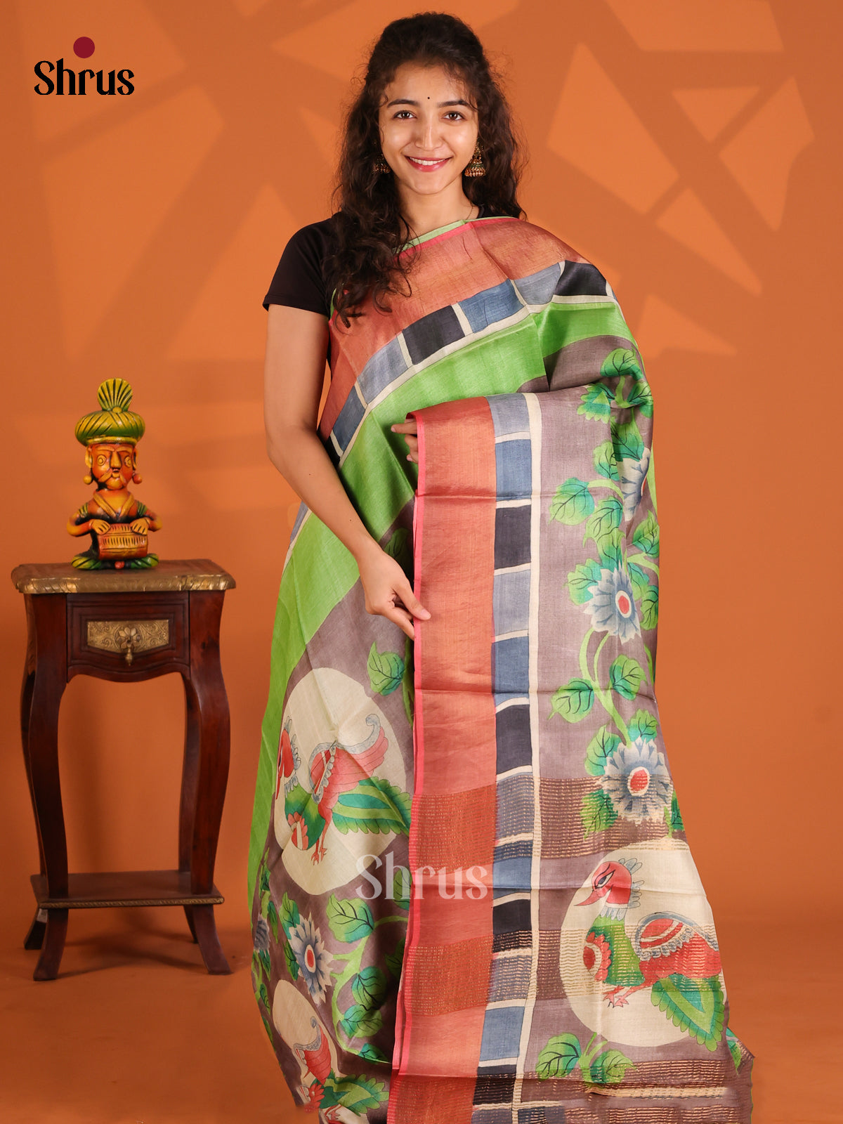 Light Green & Grey - Tussar Saree