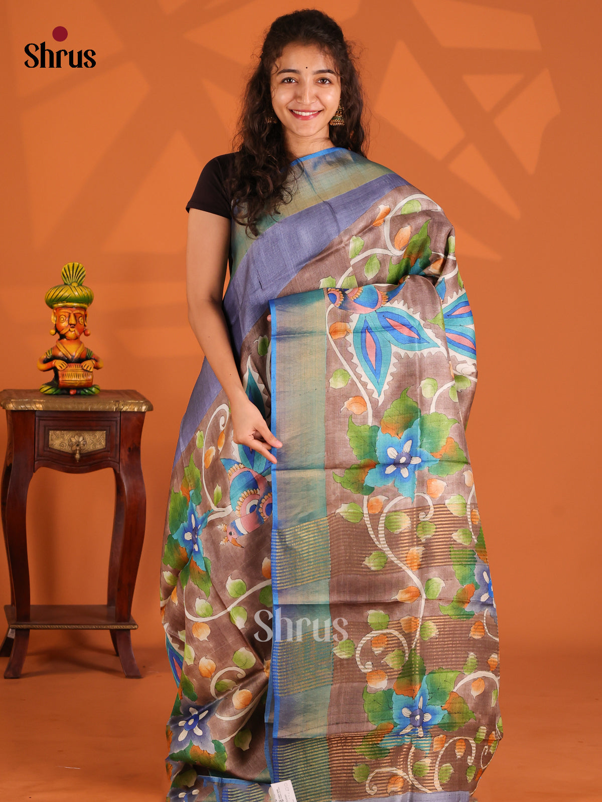 Lavender & Brown- Tussar Saree - Shop on Shrus.com
